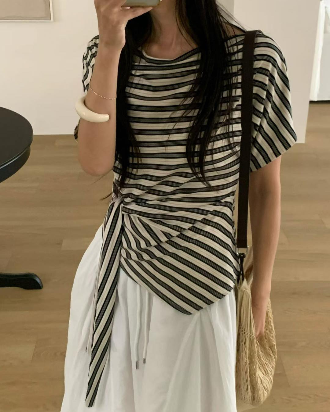 不規則腳帶條子TOP