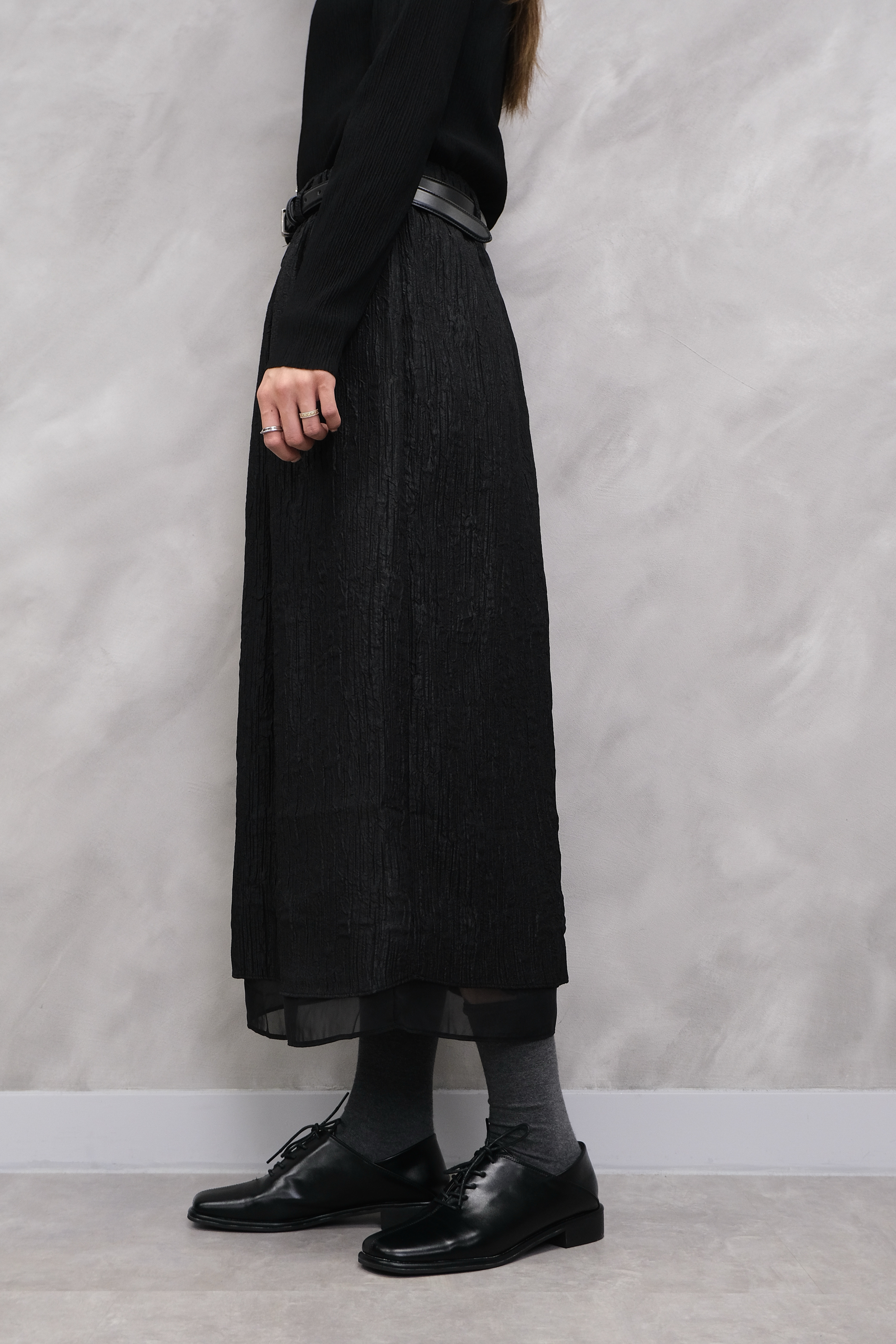 Textured Crinkle Midi Skirt #sk48