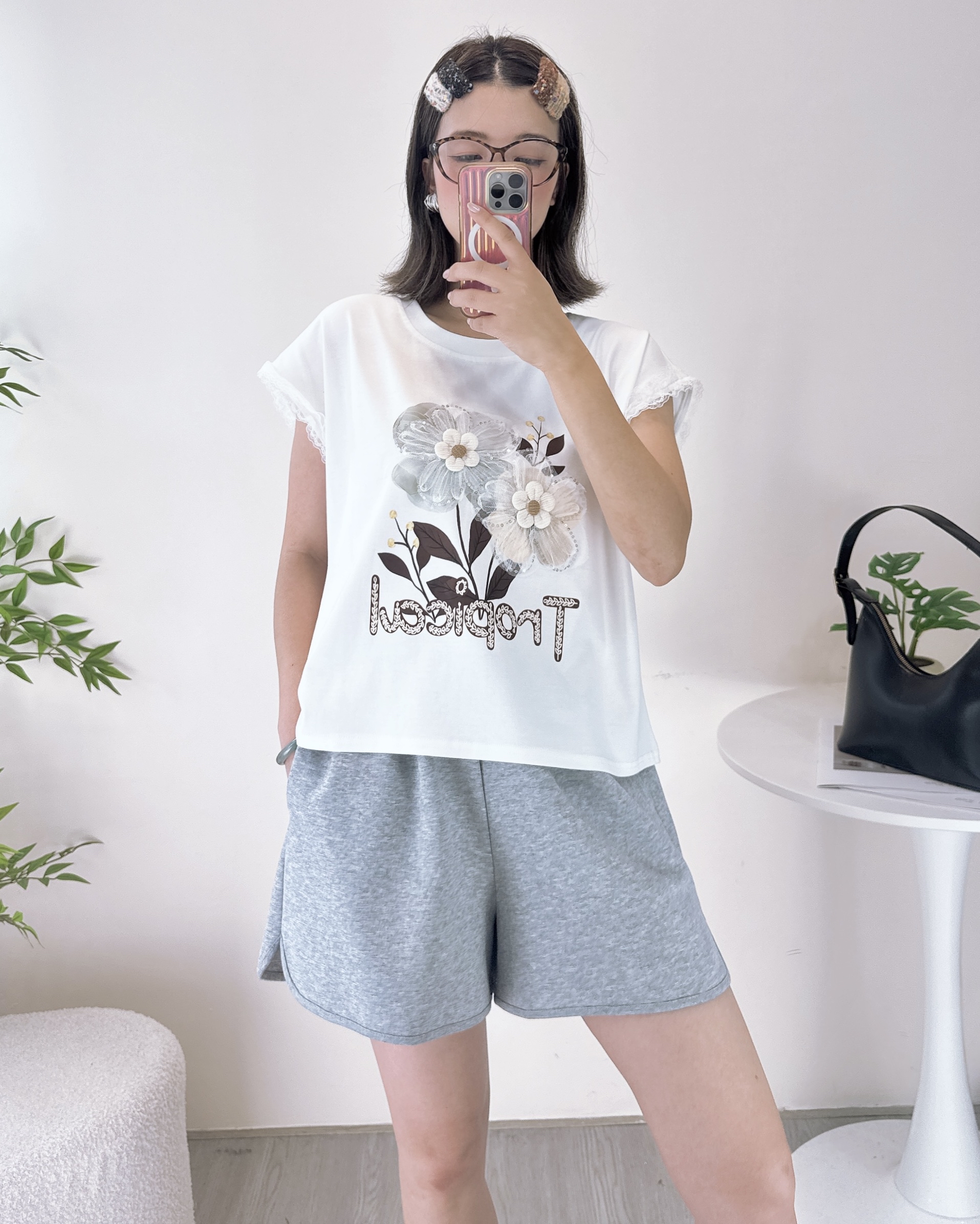 重工花花棉料小短裝上衣 2色