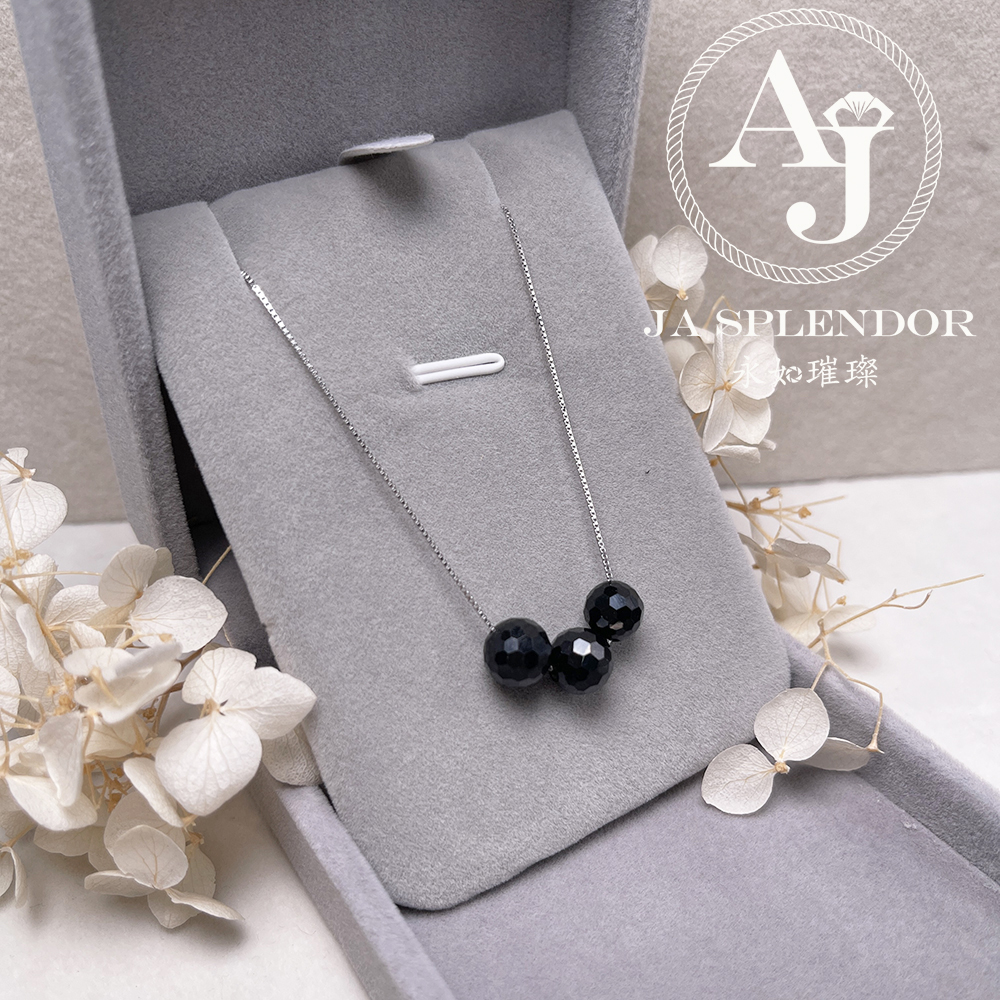 D-06A 天然翡翠A玉 墨翠鑽石切割平安幸運純銀項鏈