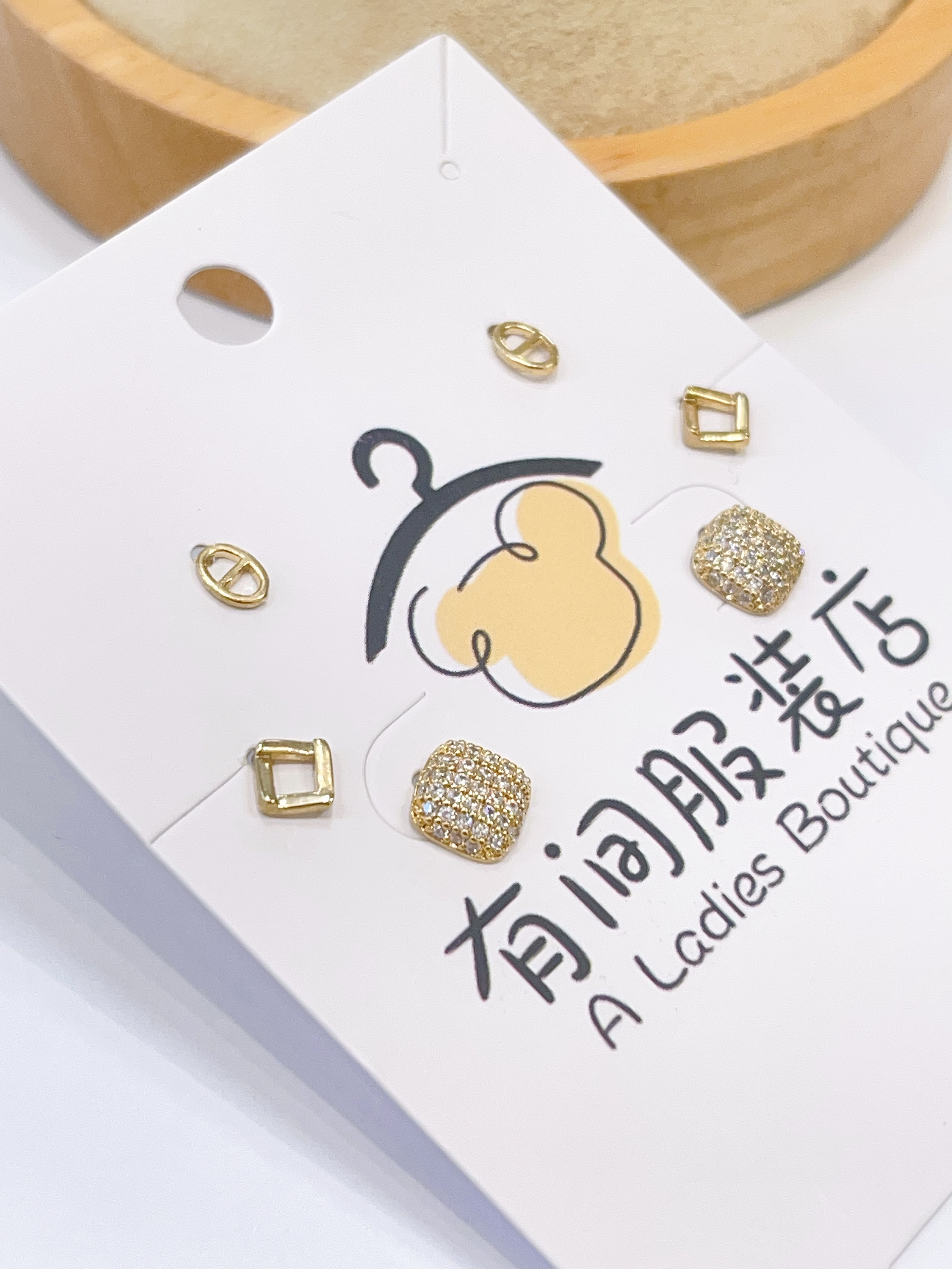 简约方形日常耳环套装