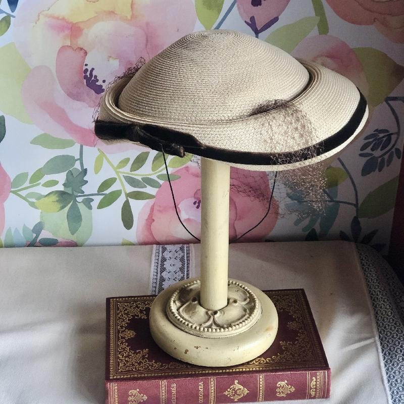 Rare! Vintage 1950s Spencer Select Toronto New Look Hat / Veiled Dior Look Straw Hat (MT1791)