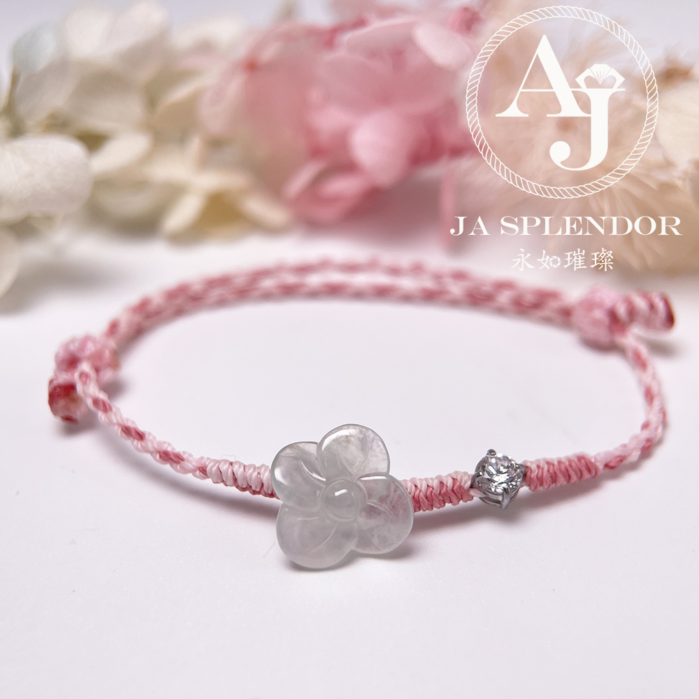 JN-3431 天然翡翠A玉-冰種白冰立體小花手繩