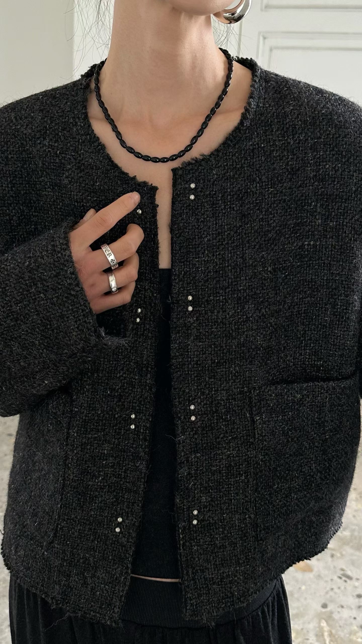 The Noir Tweed Cropped Jacket #jk31