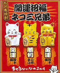 日本🇯🇵《勝利！大花貓》黃色招財貓🐱陶瓷大麦焼酎 720ml