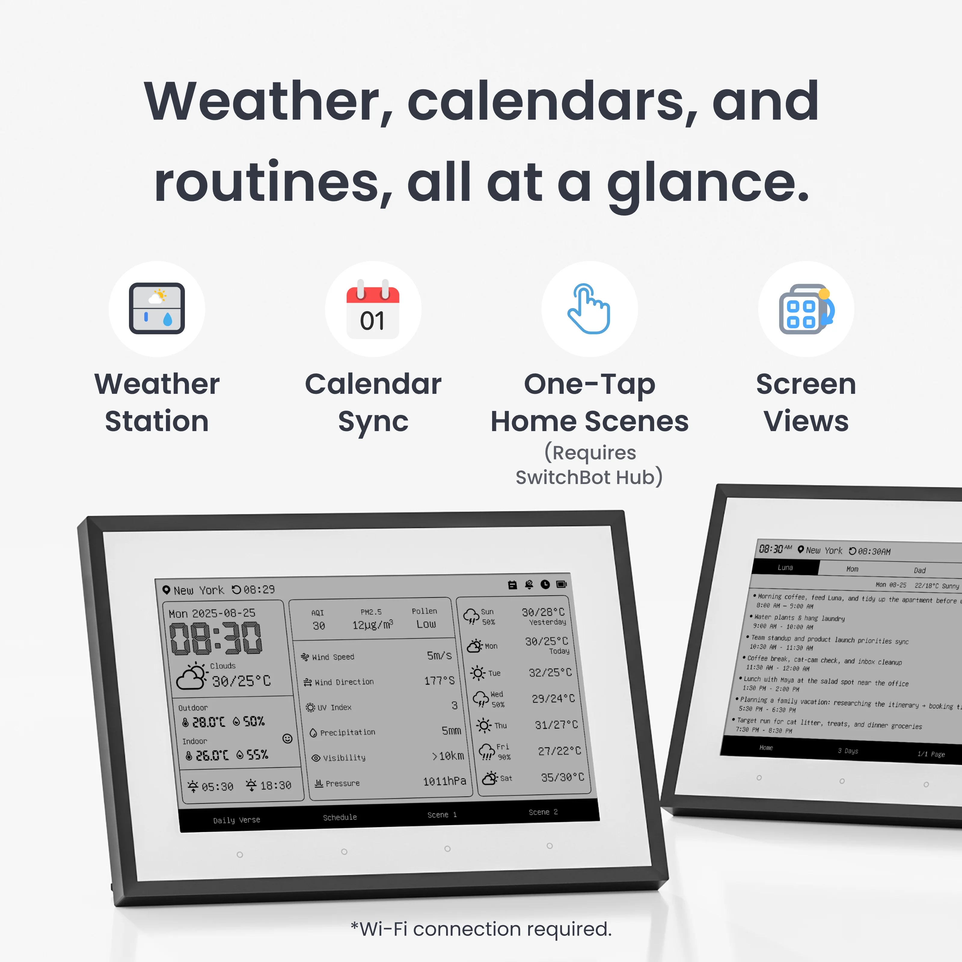 香港行貨 SwitchBot E-INK 資訊看板 Weather station （資訊站 - 集中顯示天氣、溫度、濕度、空氣品質、日曆及待辦事項）