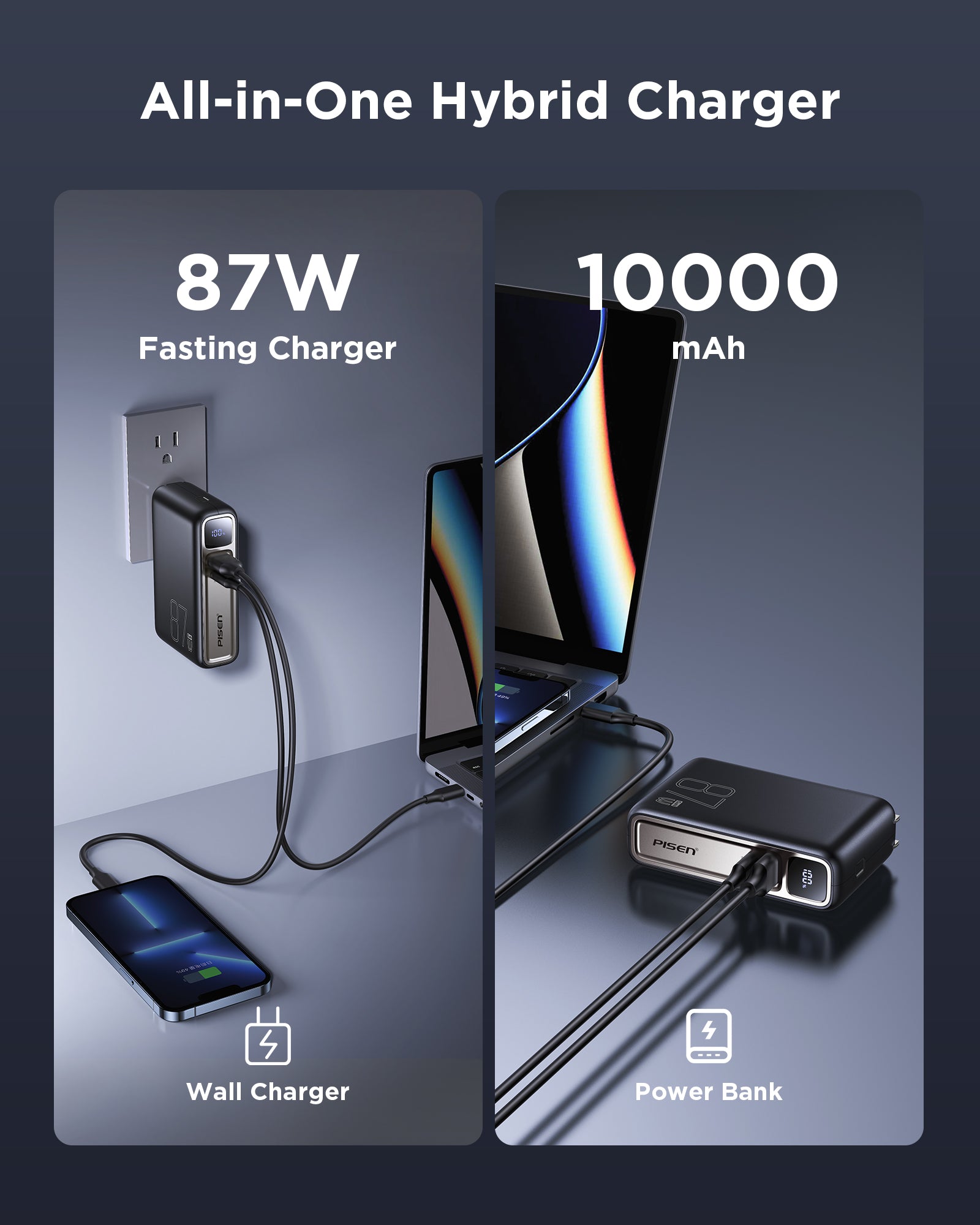 Pisen Pro 87W Powerbank GaN 10000mAh and Charger 2 in 1