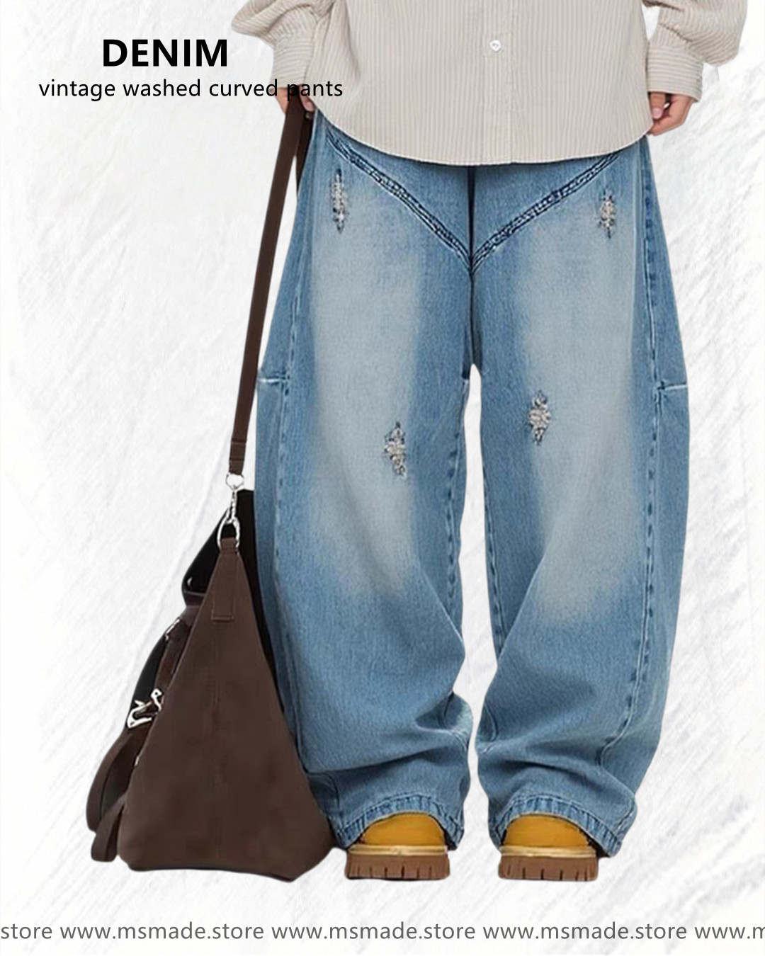 M25259 水洗破洞彎刀牛仔褲