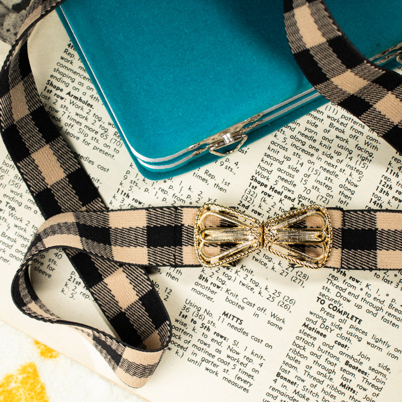 Vintage Japanese Bow Shaped Belt Buckle with Tartan Elastic Belt (E007 / E008 x K009)