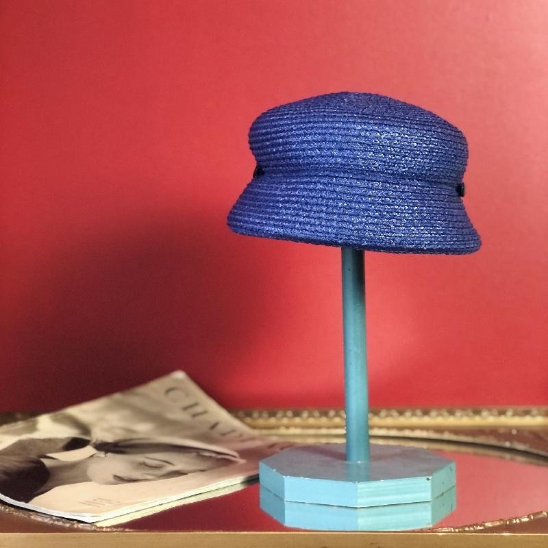 C.a. 1960s Indigo Blue Straw Lady Cap Hat (MT1230)