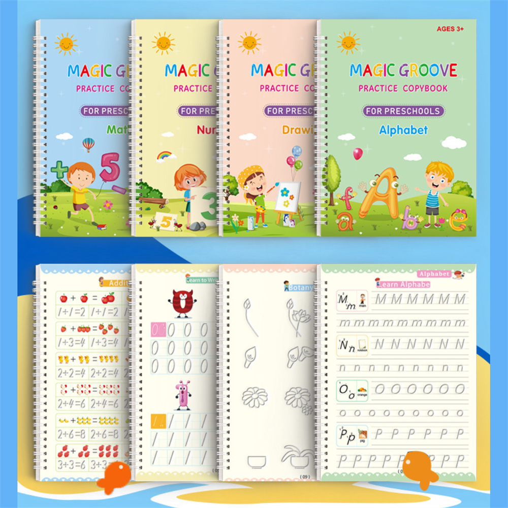 英文字帖 兒童魔法描寫本 練字貼 可消失繪畫本 4本裝 [平行進口] HK2724