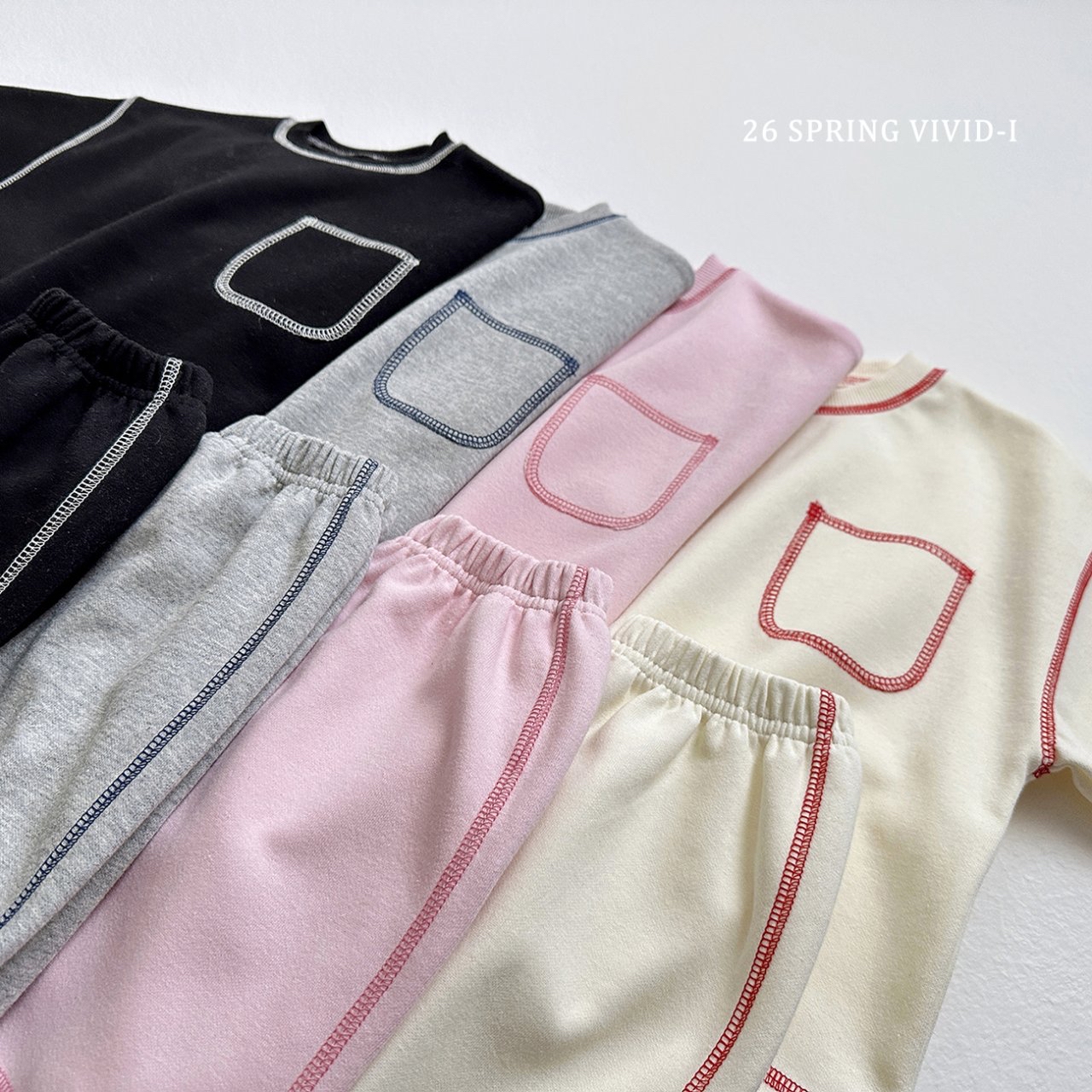 🌸預訂 韓國直送🌸🇰🇷VIVIDI四色口袋撞色縫線長袖短褲上下套裝