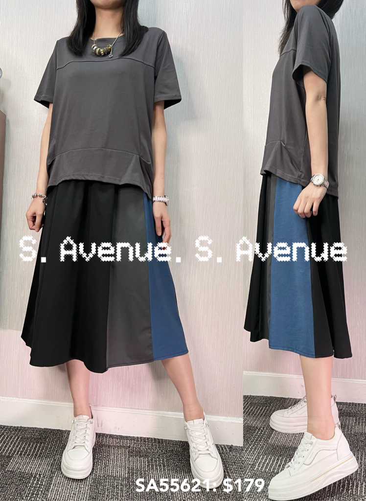 SA55621: 短袖側有撍下拼布op