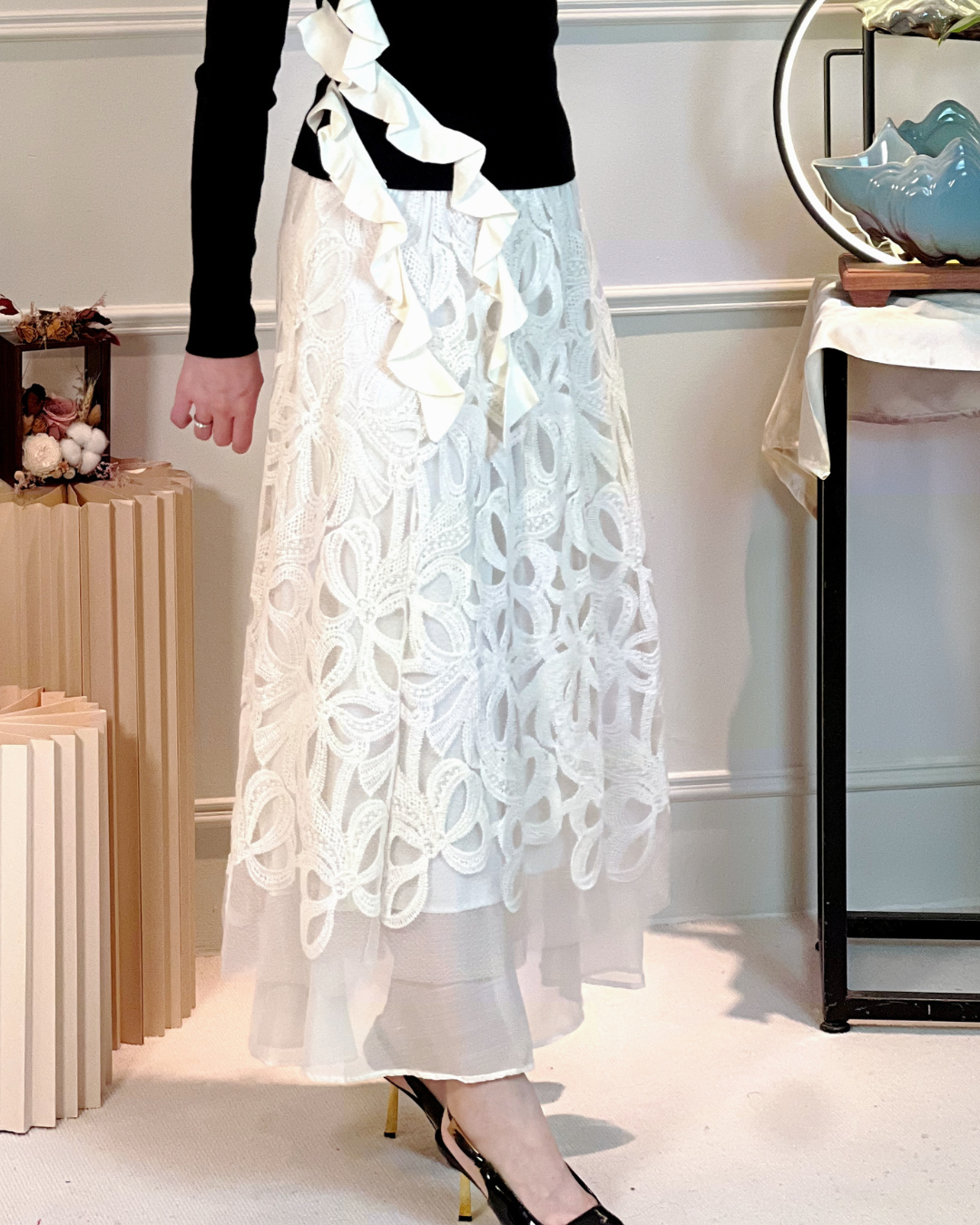 5112 Lyuba Floral Mesh Lace Skirt 