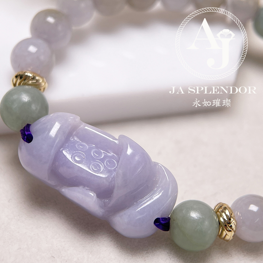 JN-353 天然翡翠A玉- 春彩濃紫蓮花清心安神編織手串 