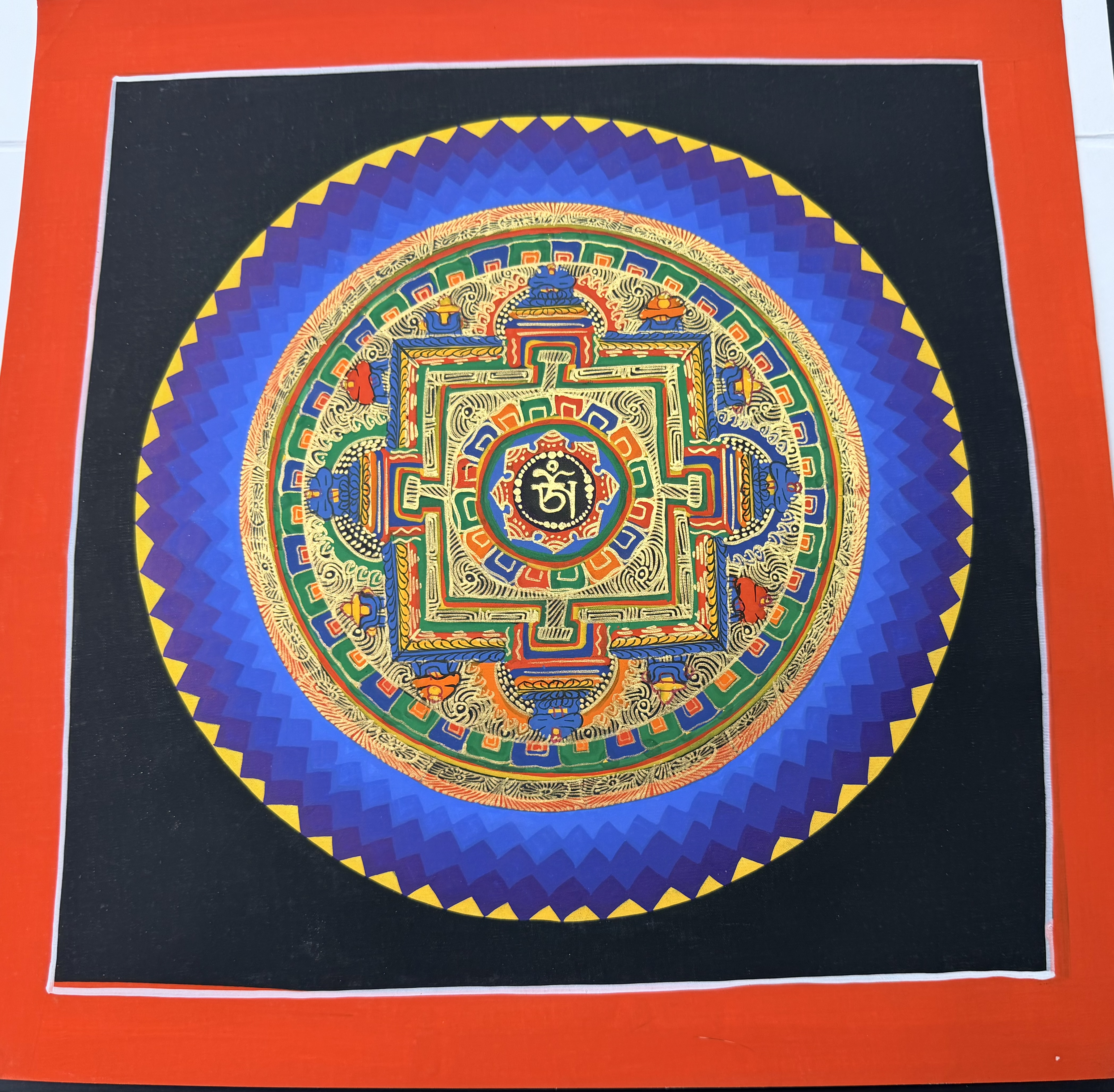 #19 尼泊爾三大廟加持手繪唐卡～OM 字，六字大明咒唐卡 ，約33m 外，內38