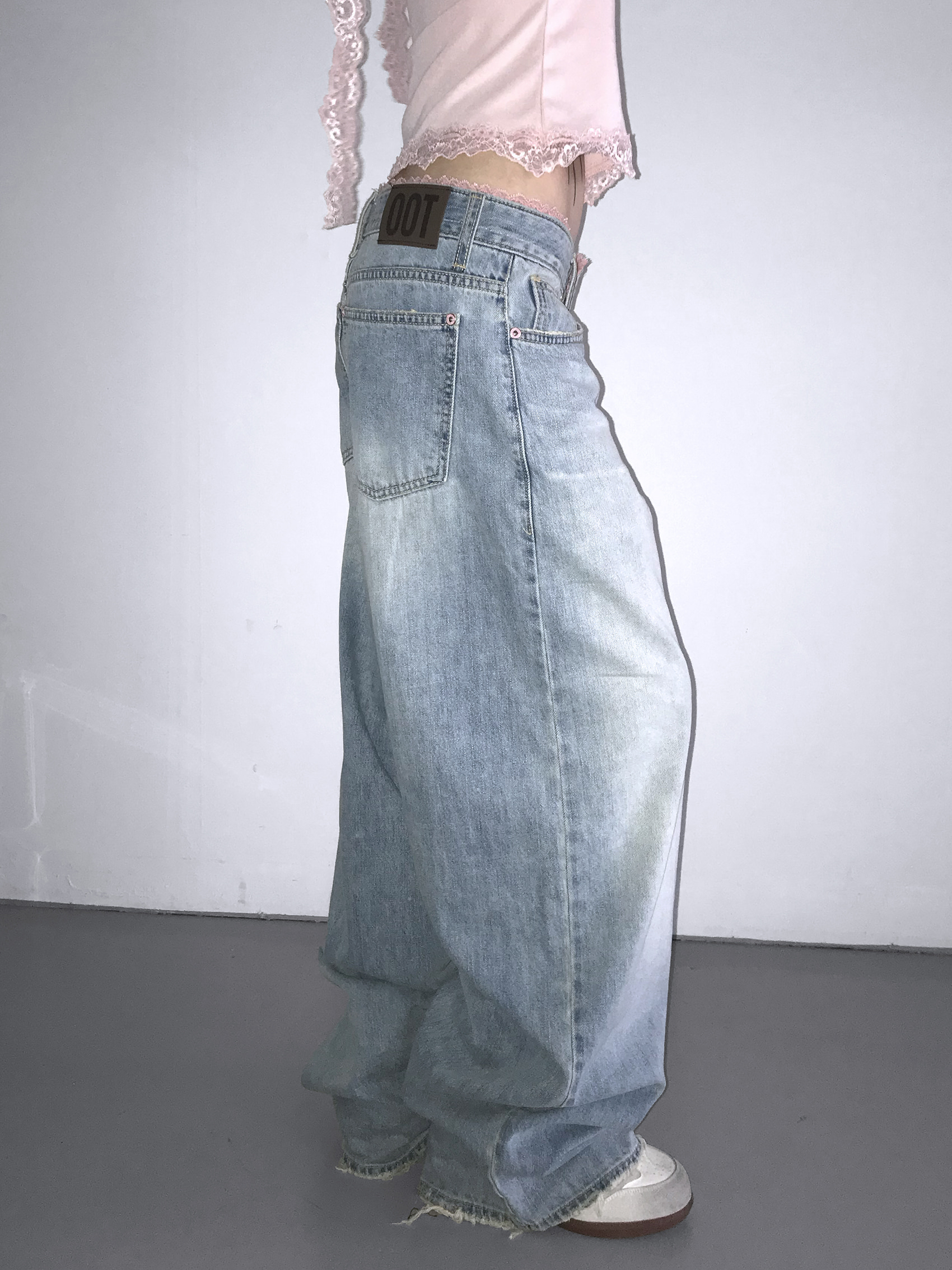 Lace Trim Layered Wide Leg Denim