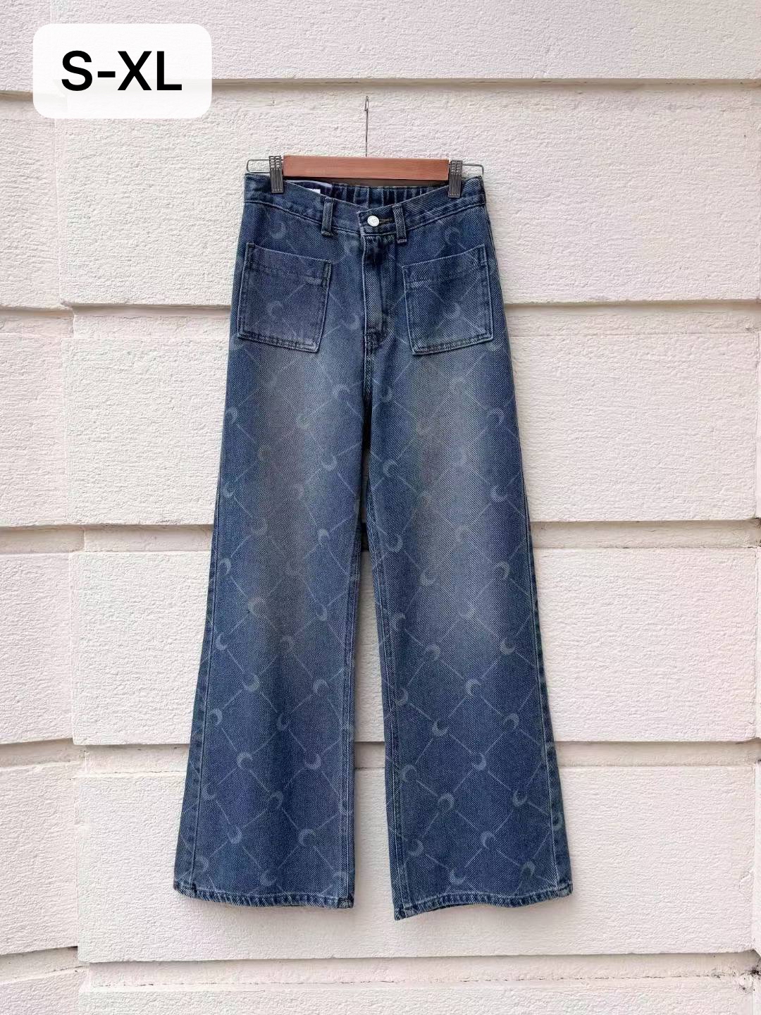 月亮圖案直腳牛仔褲