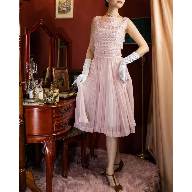 Original 1950s American Carlye Pink Chiffon Summer Day Party Dress (MU107-7)