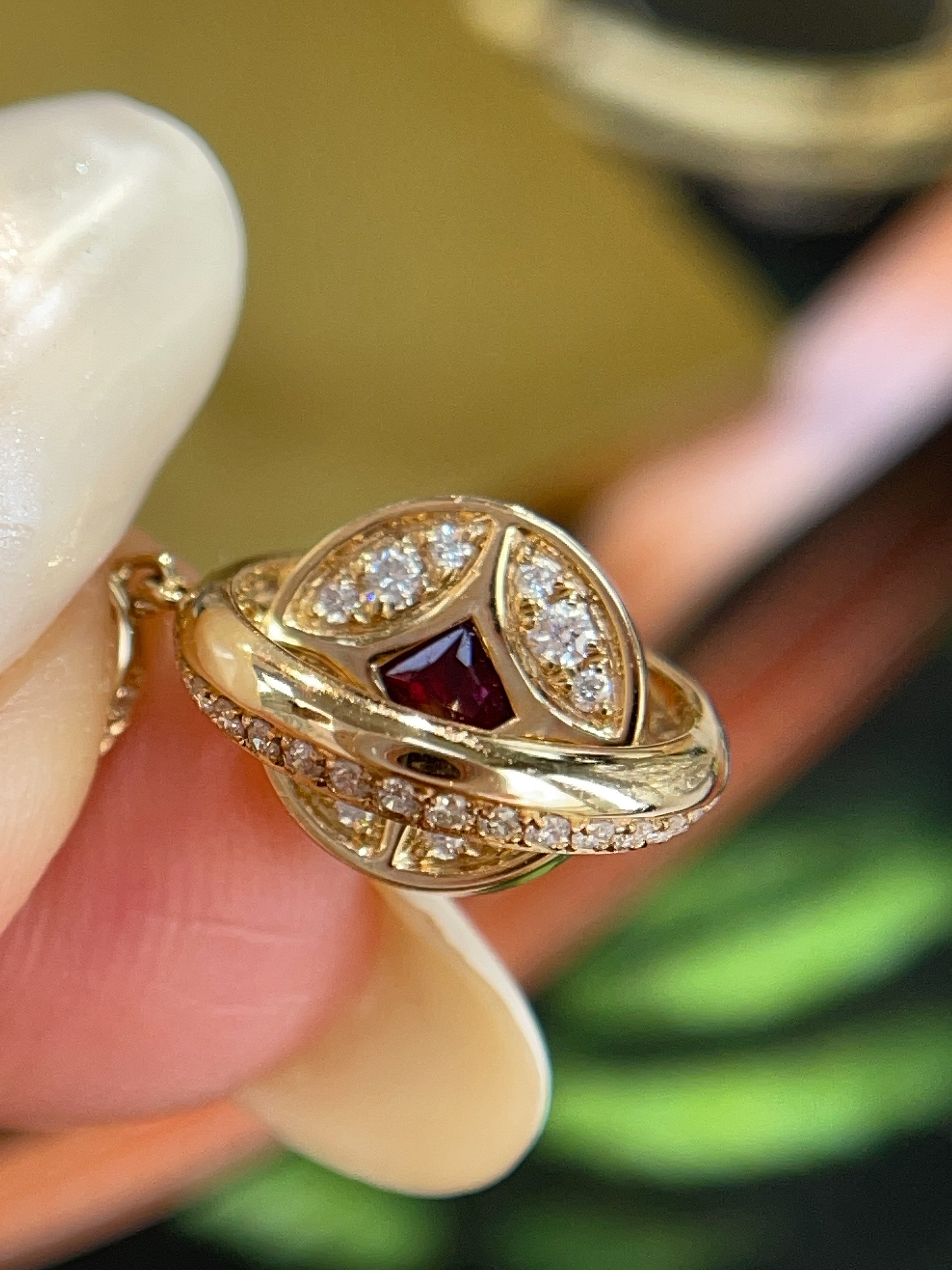  18K Gold Ruby Lucky Coin Multi-Way Pendant