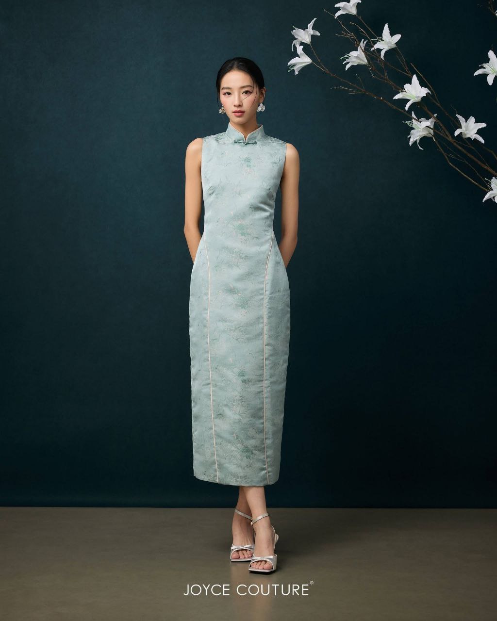 无袖露腰旗袍连身裙 D0101