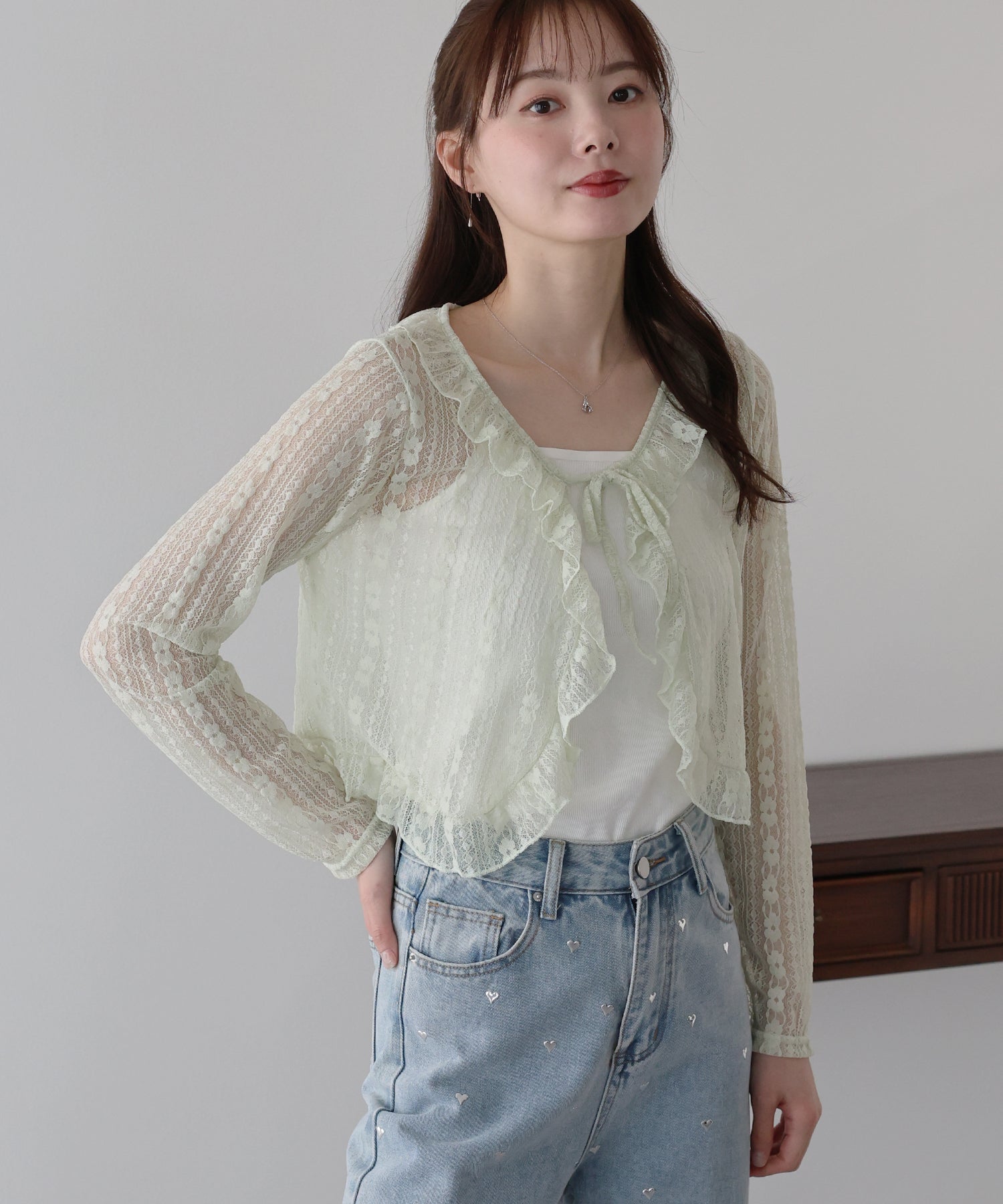 <JP> Ruffles sheer lace cardigan* 3色入 <預購>