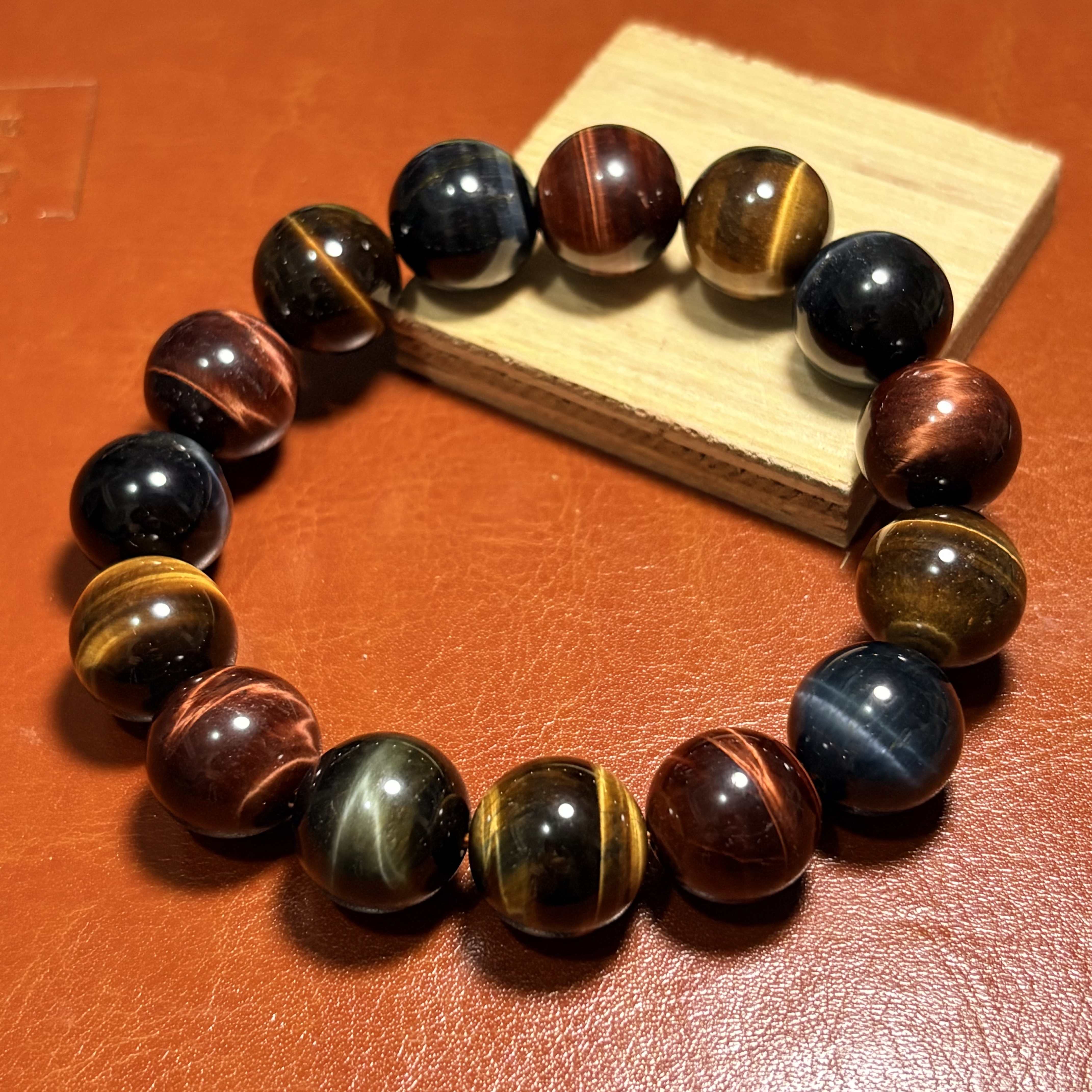 彩虎眼石｜三色虎眼石手鏈 No.3456 丨規格：14.5mm珠17 cm手圍