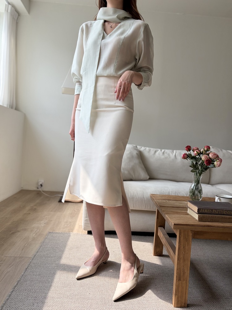 Aurelie Scarf-Tie Blouse (Mint)