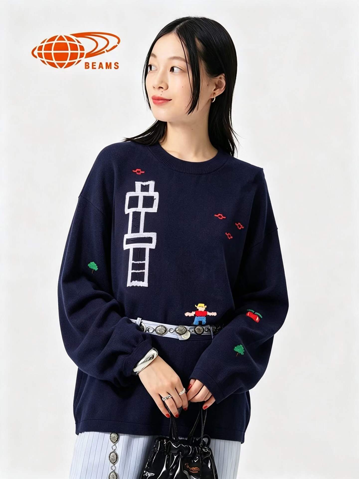 預訂 Beamsboy 手作感刺繡圖樣圓領針織衫[貨號26A51414]