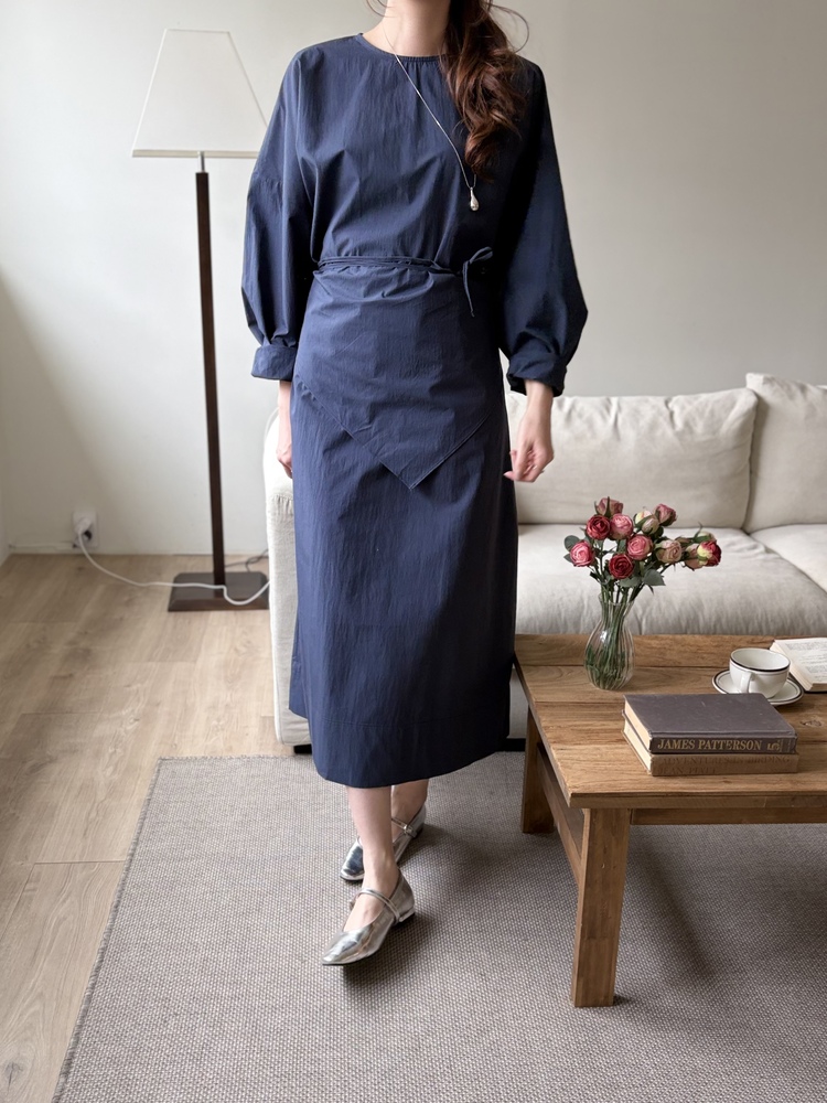 Wrap-Accent Dress (Navy)