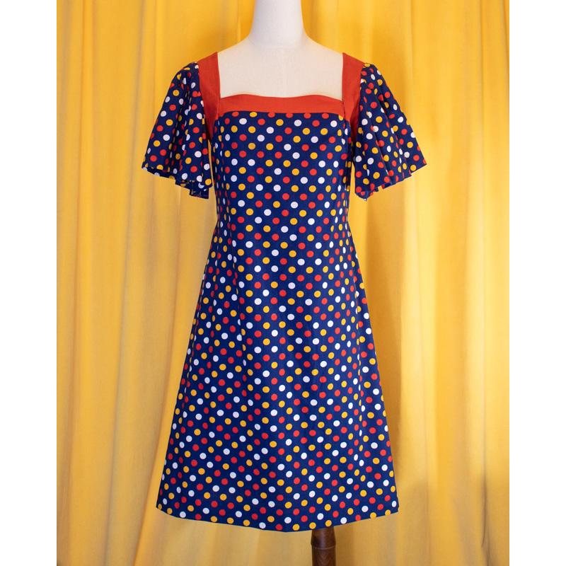 Vintage C.a.1970s Disco Dot Butterfly Sleeve Dress(Mu105-40)