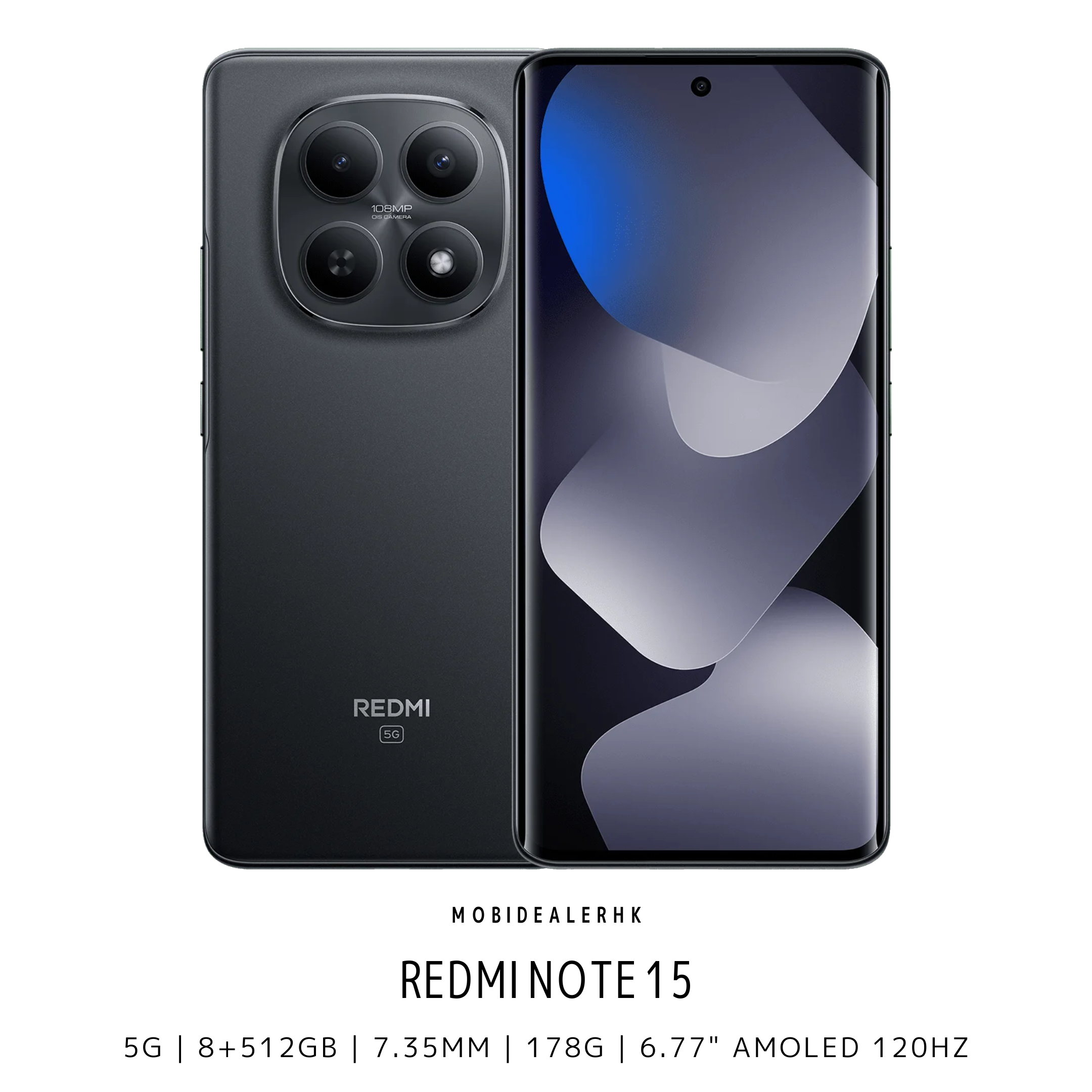 Redmi Note 15 | 紅米 Note 15 | 5G | 智能手機 | 1 億像素超清主鏡頭 | 7.35mm 輕薄羽量 178g | 5520mAh 大容量電池 | 45W 快充 | 6.77 吋 120Hz 護眼 AMOLED