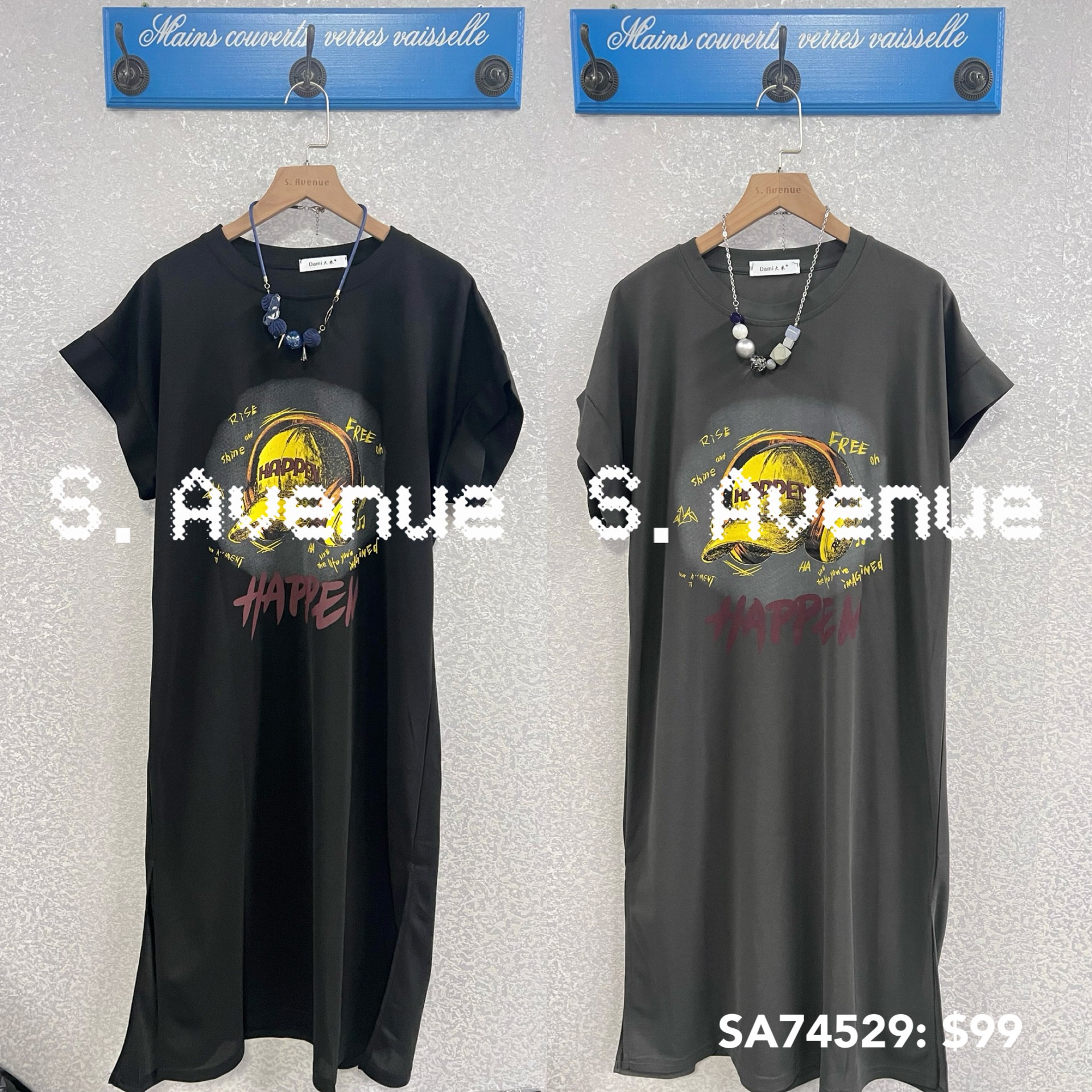 SA74529: 短袖圖案開叉op