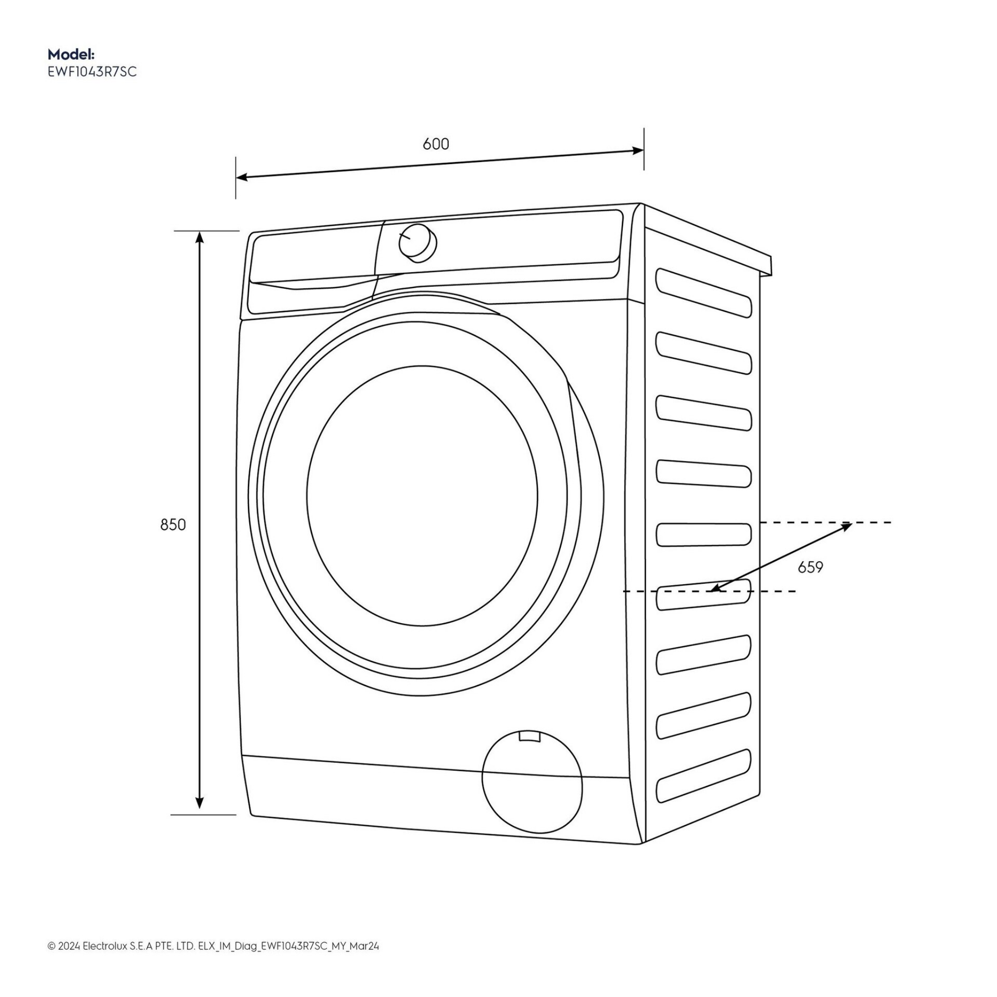 Electrolux 10kg UltimateCare 700 Front Load Inverter Washer (EWF1043R7SC)