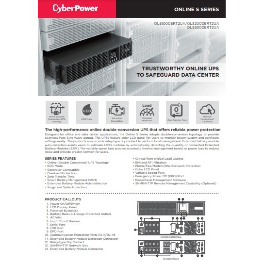 CyberPower Online OLS2000ERT2UA 1800W Pure SineWave Smart Backup Battery AVR Surge Protector for Server NAS DVR