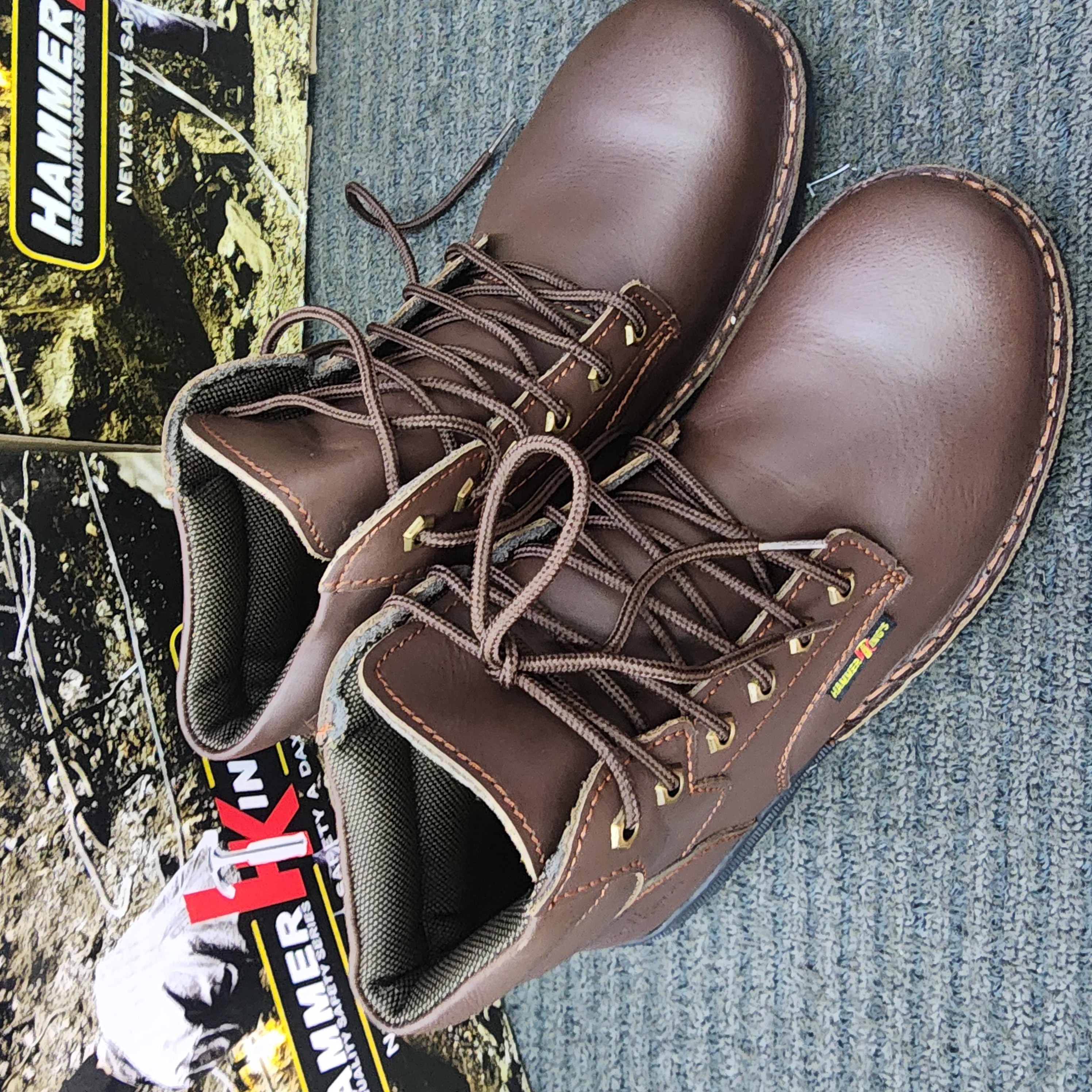 Hammer King's HK 13004 Industry Steel Toe Cap Leather Safety Shoe | Kasut Keselamatan | SIRIM and DOSH Approved Black Rubber Lace Outdoor Kasut Keselamatan