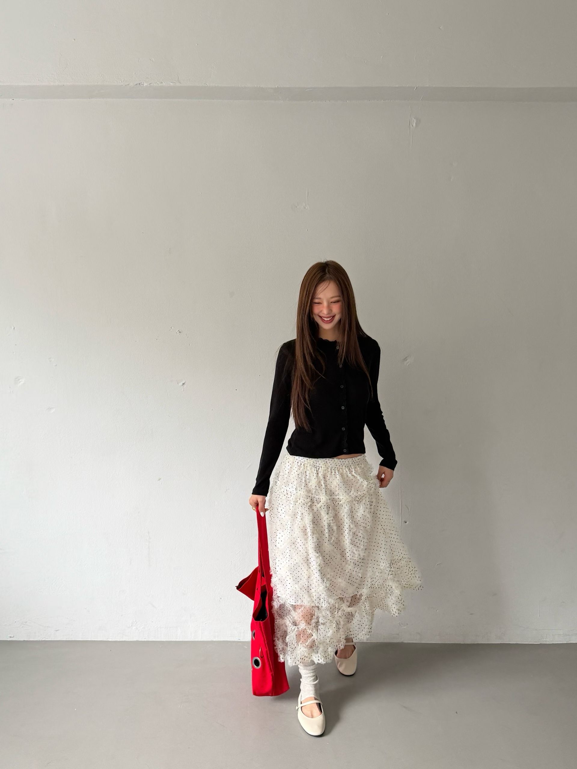 白色波點立體菱格紗紗skirt 