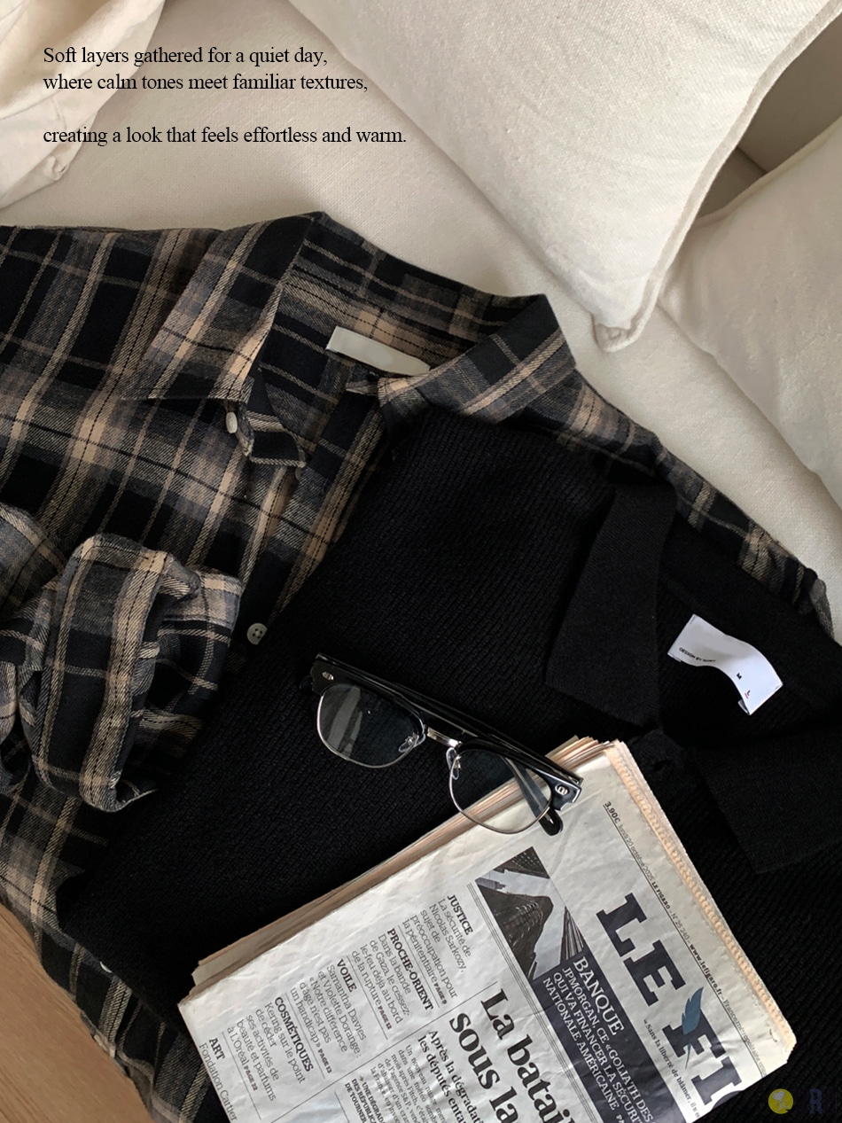 【100%保證韓國直送】日常寬鬆版型質感格紋長袖恤衫 Daily Oversized Fit Check Shirt RL114594