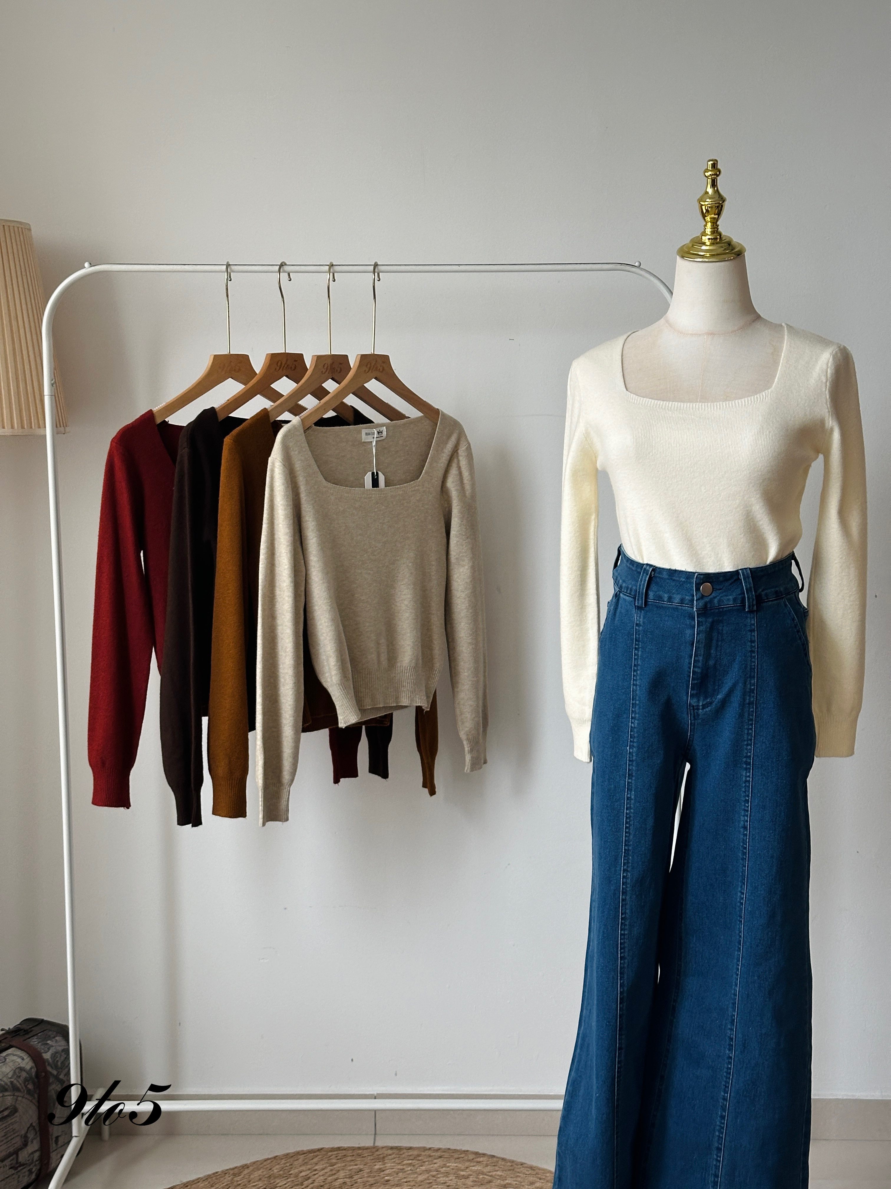 T3910 Long Sleeve Square Neck Knit Top - 5 Colors