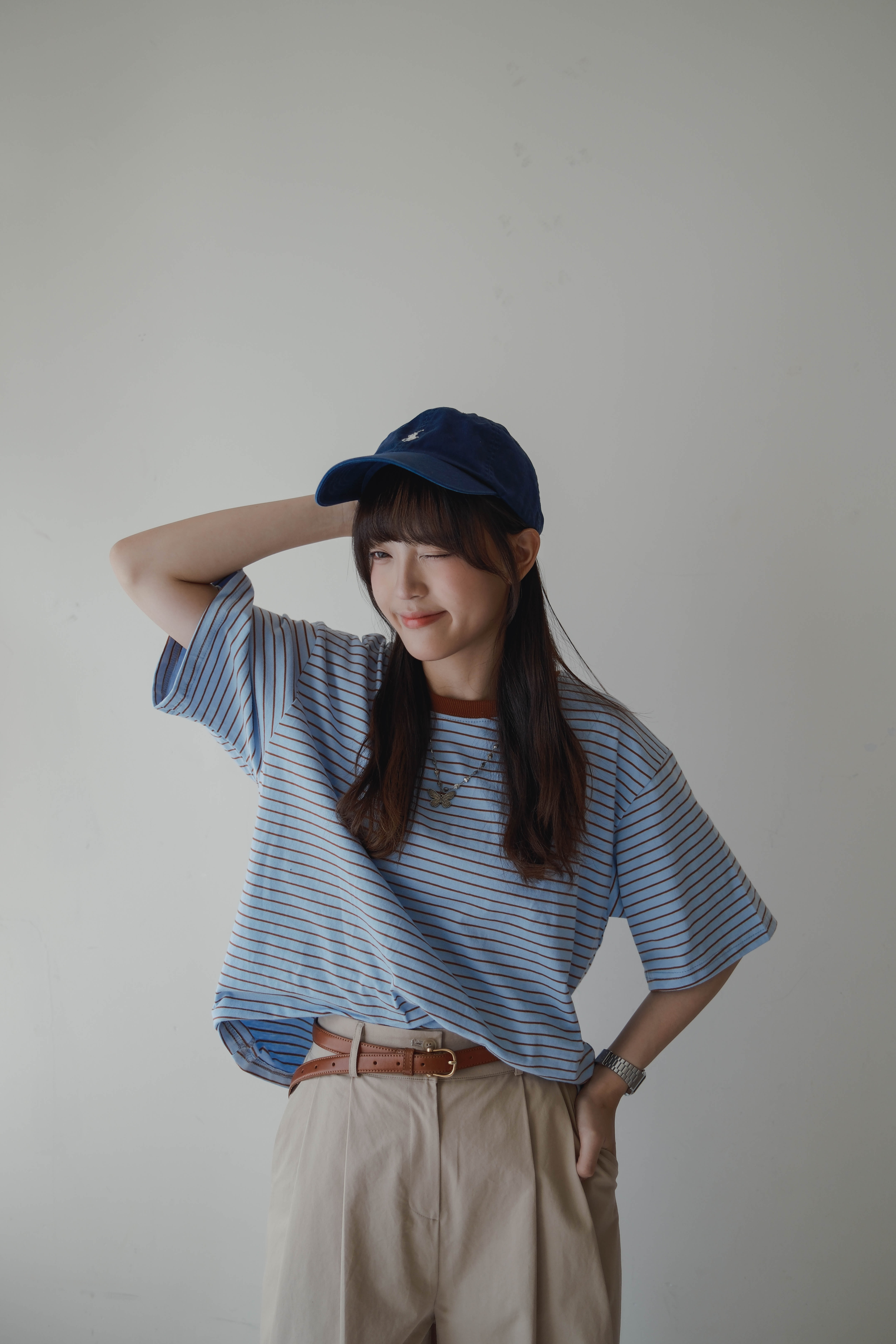 撞色橫間寬鬆Tee (三色)