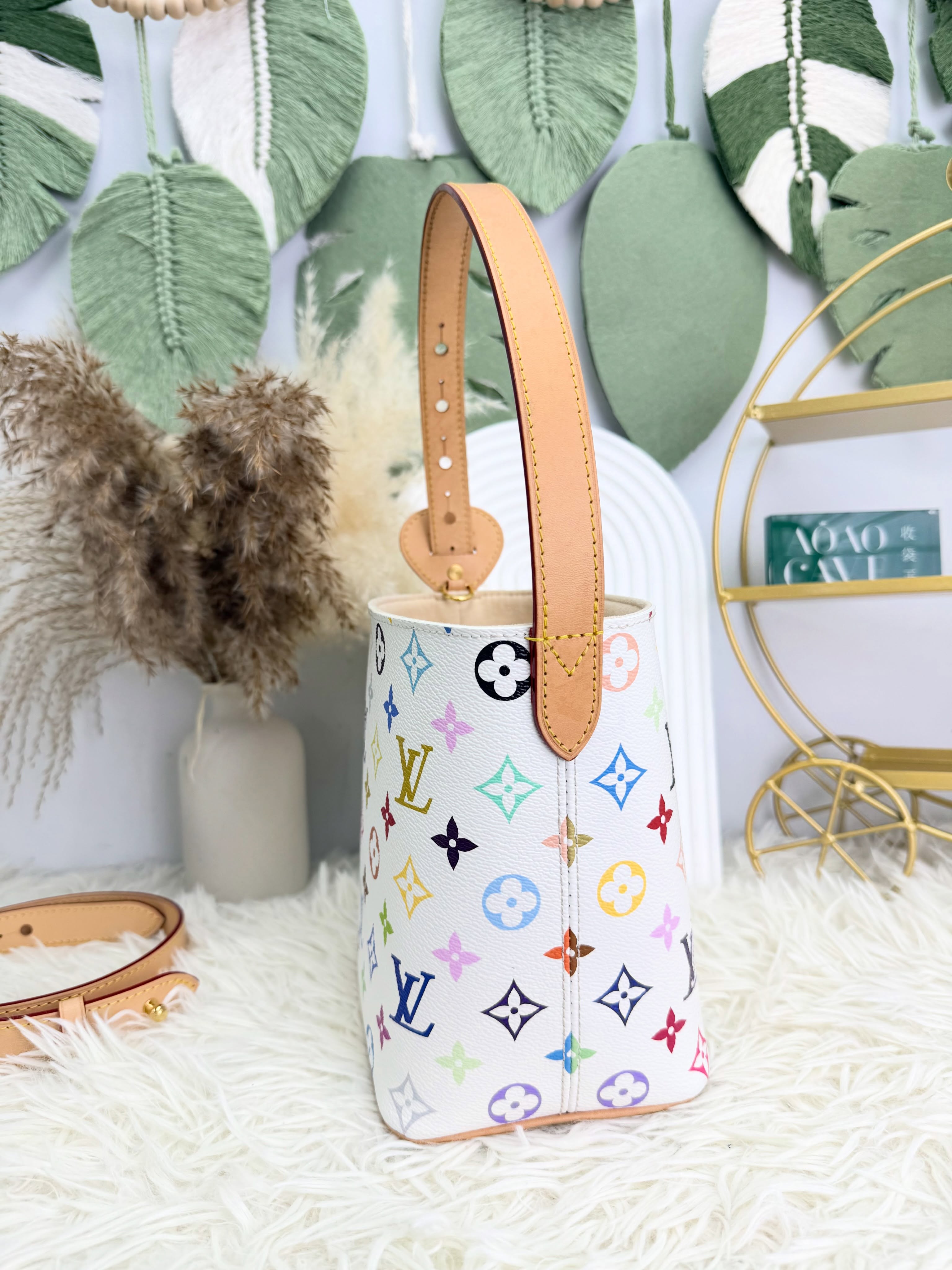 Lv👜 PRE OWNED 🛍️村上隆 白三彩 allin bb 有兩條肩帶 全套 🤍🩷💙