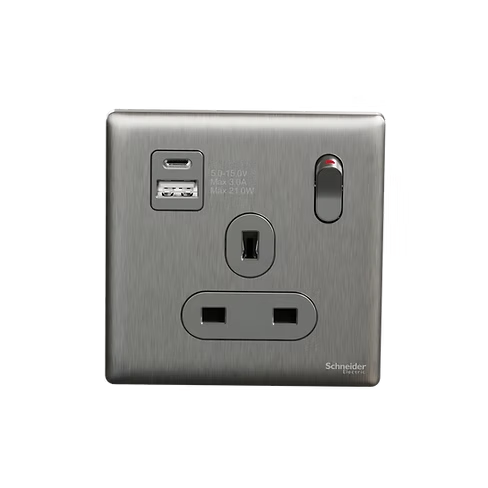 施耐德 Unica X 炫星銀 13A單蘇有掣連Type A+C USB 插座