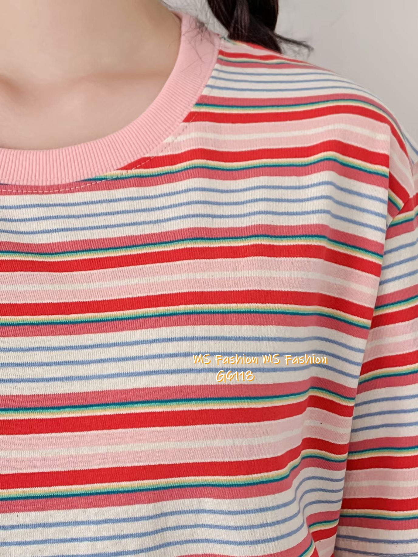 G6118 韓國🇰🇷拼邊領橫間tee