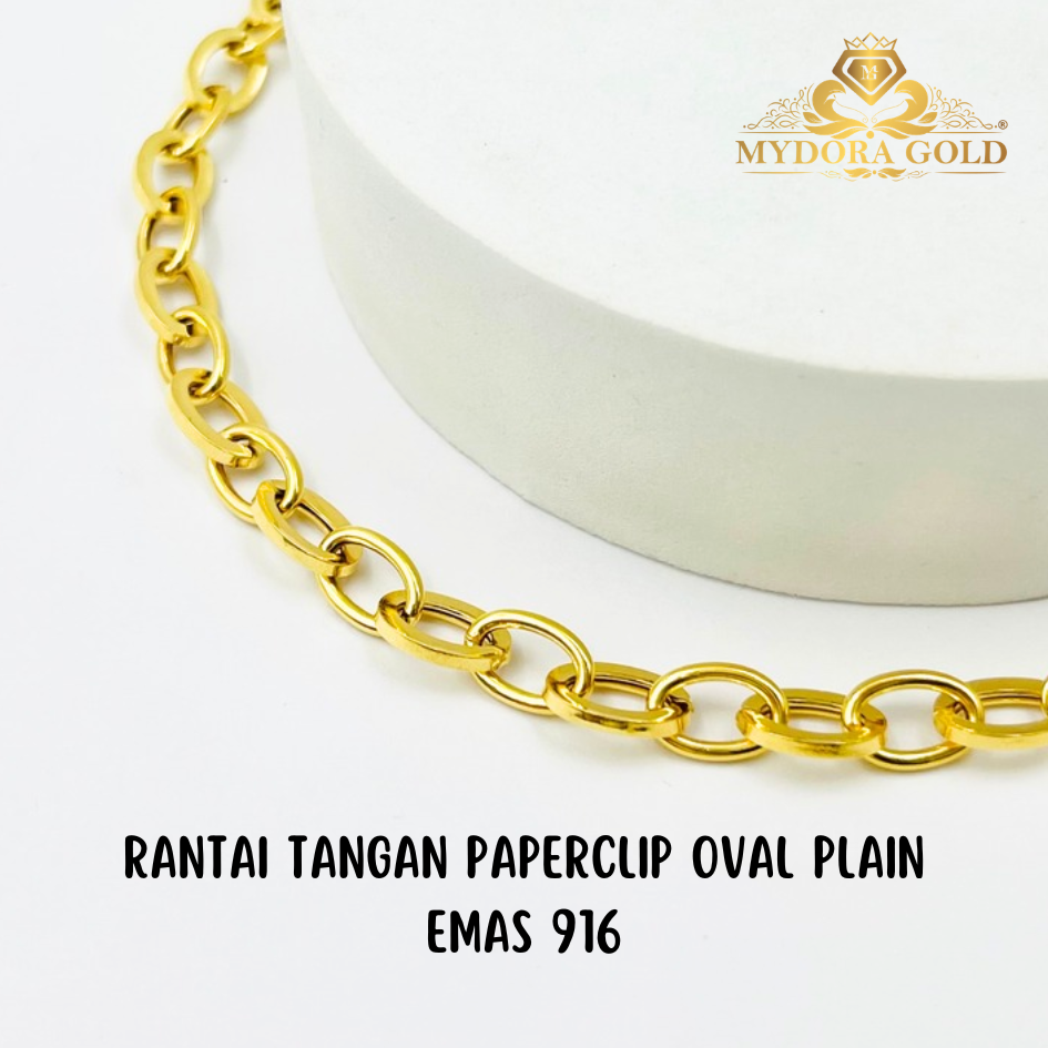 MYDORA Rantai Tangan Paperclip Oval Plain l EMAS 916/22K