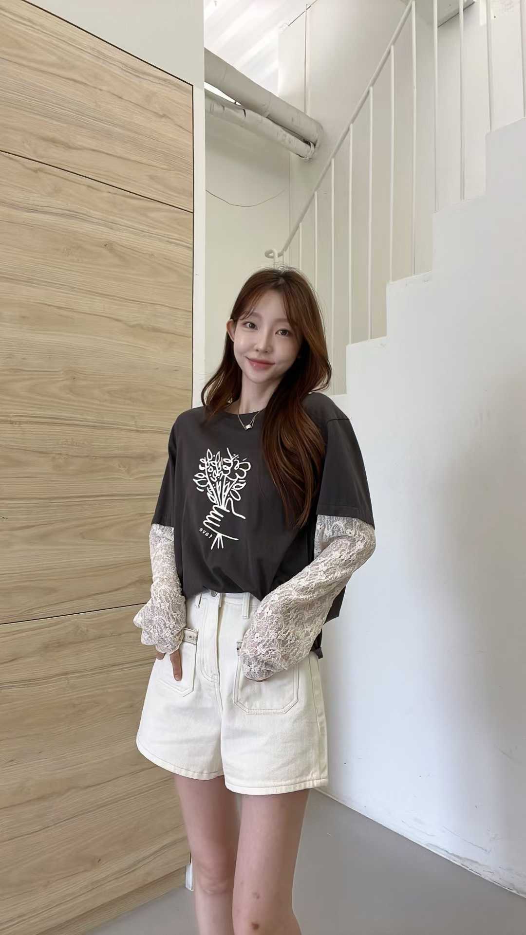 FV20_04 LACE袖花花TEE (3色)