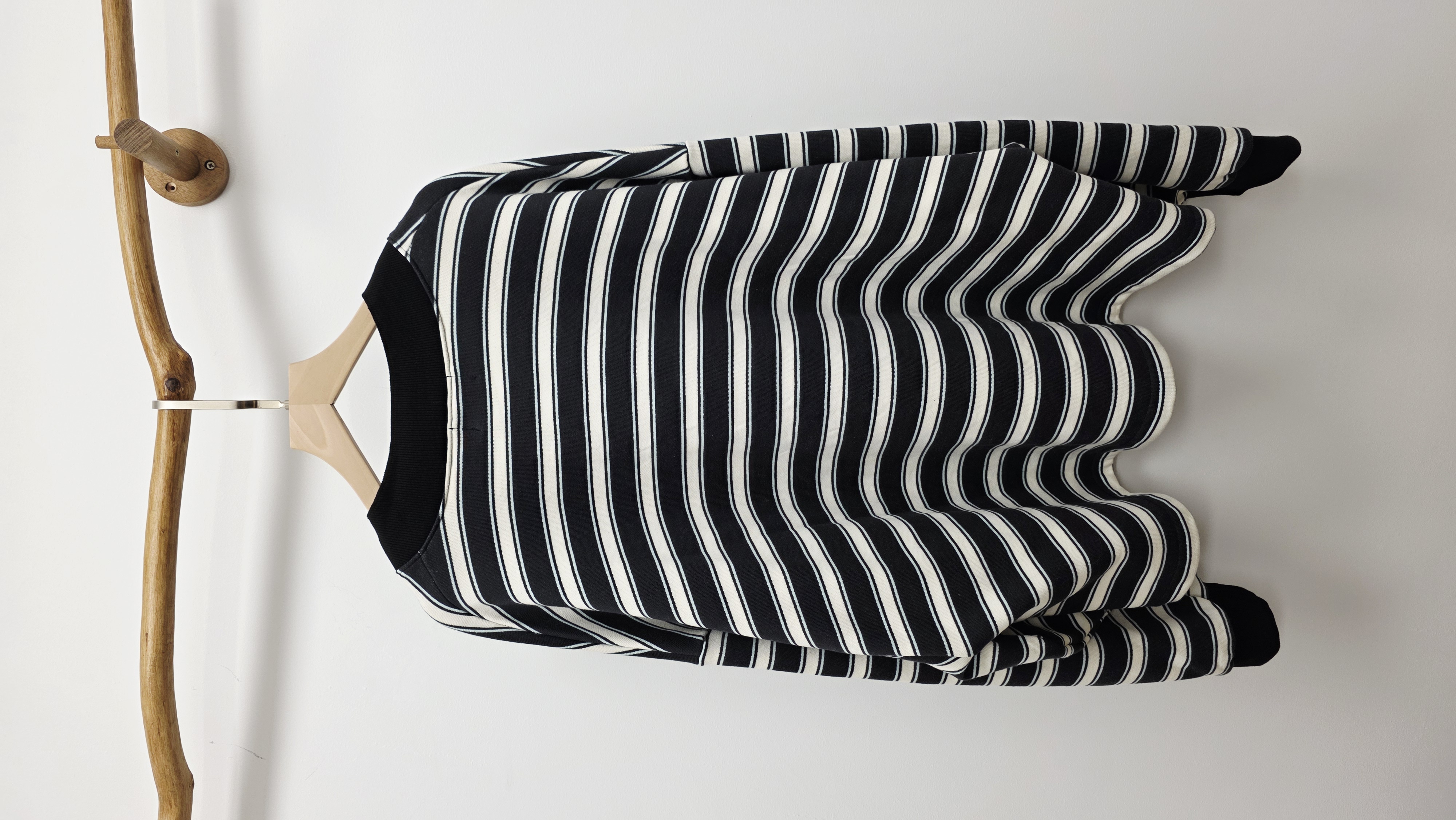 韓國炭灰米白橫間闊棉外套