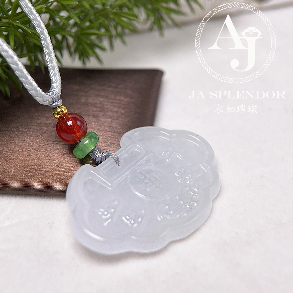 JN-631 天然翡翠A玉-冰潤嵗嵗平安如意索吊墜