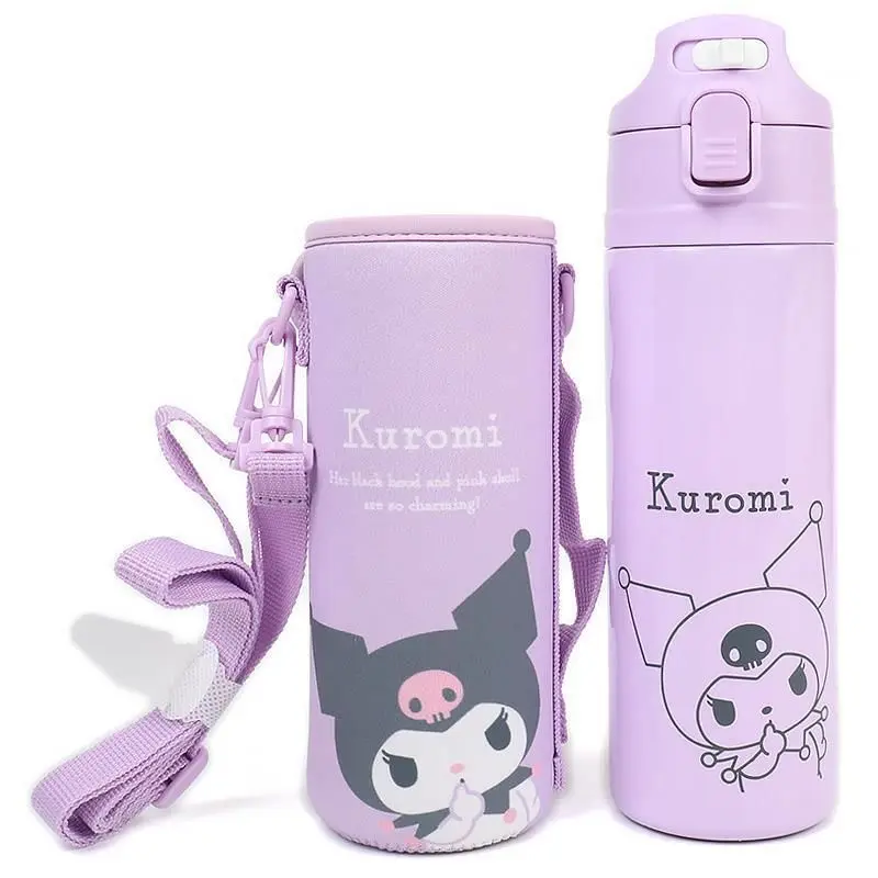 現貨🌸日本直送 |Sanrio Kuromi雙層真空不鏽鋼水瓶帶蓋（附軟墊保護套）470ml 