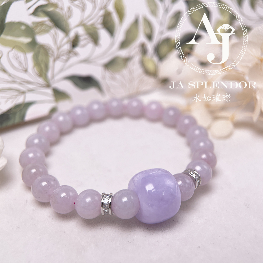 FBG26-H18 天然翡翠A玉-冰種紫羅蘭路路通拼粉色翡翠手串（旺人緣）