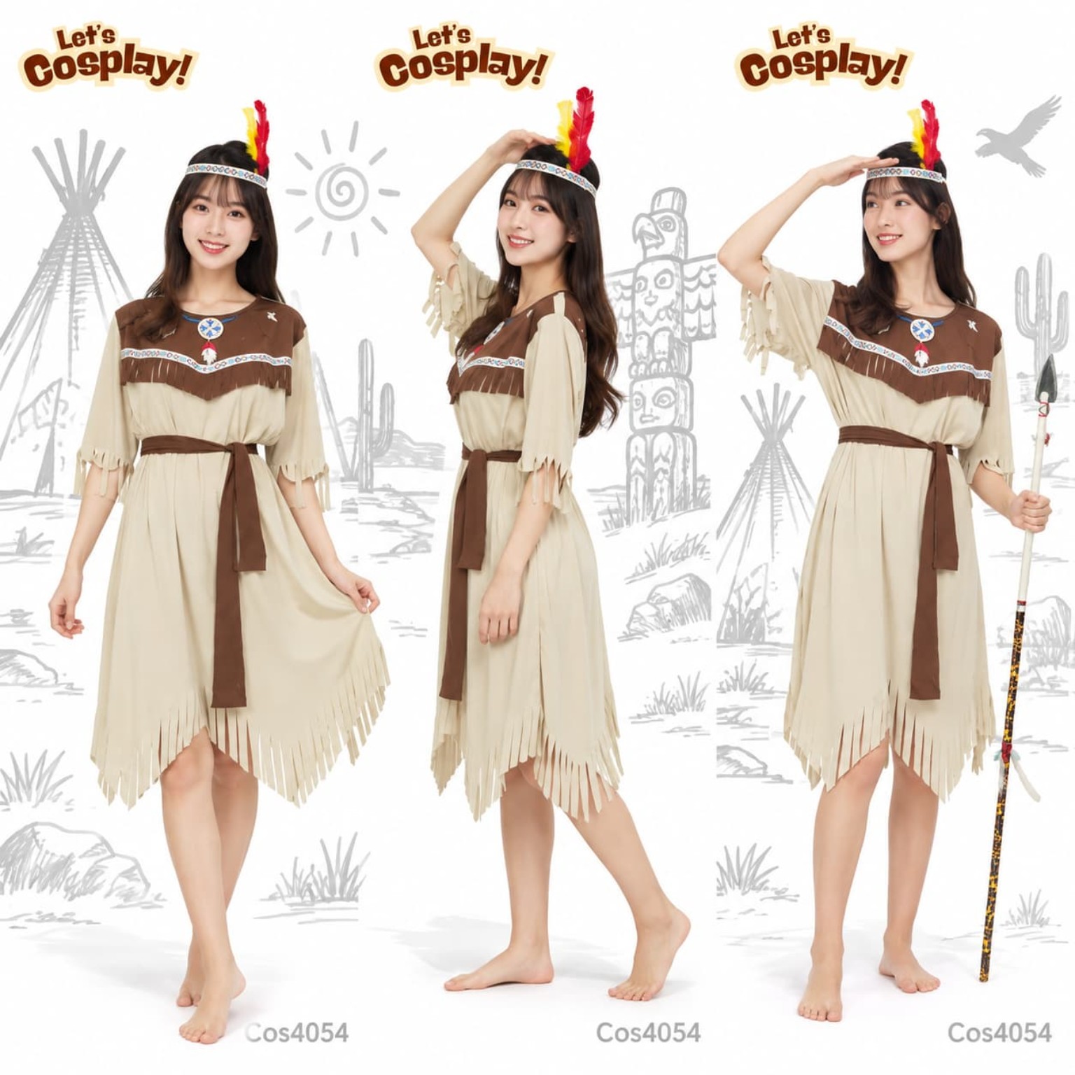 成人女裝印第安人民族服 Costume｜北美原住民主題 International Day 成人角色扮演服 COS4054